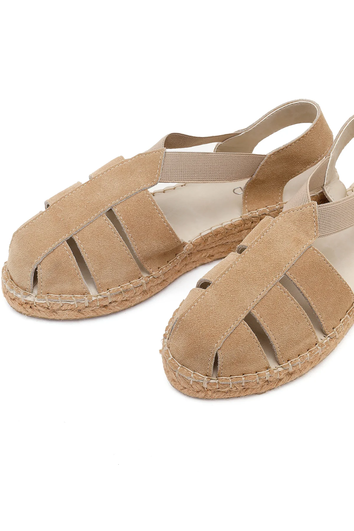 Kadın Bej Süet Deri Espadril Sandalet - Image 9