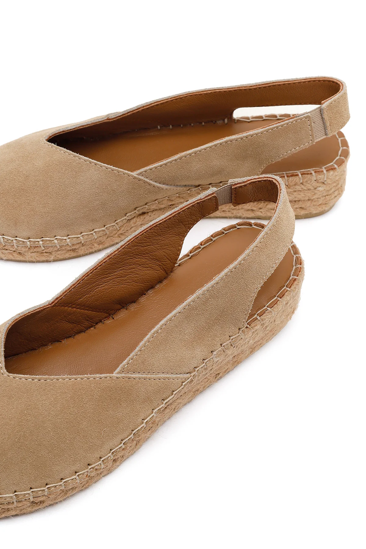 Kadın Bej Süet Deri Espadril Sandalet - Image 10