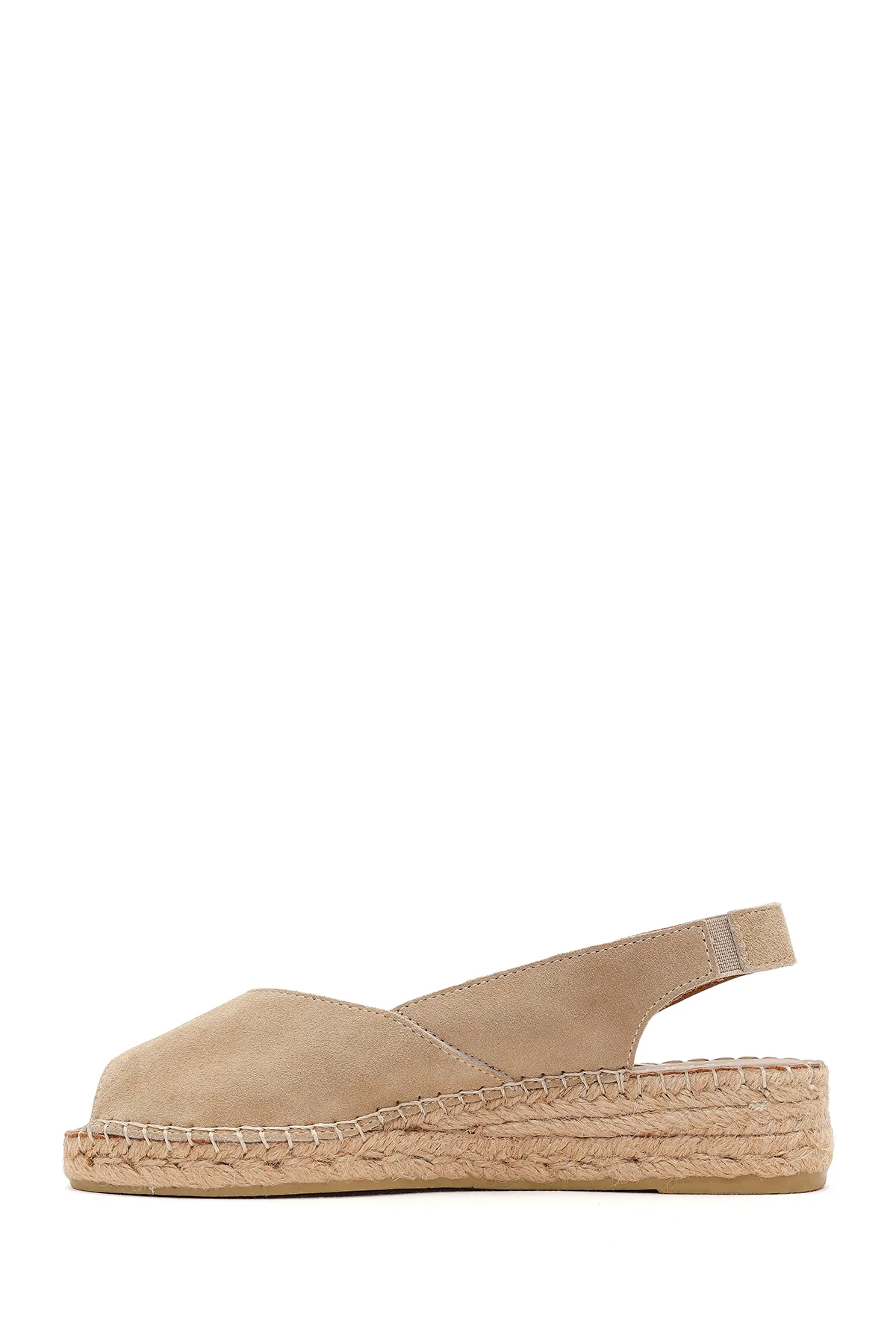 Kadın Bej Süet Deri Espadril Sandalet - Image 3