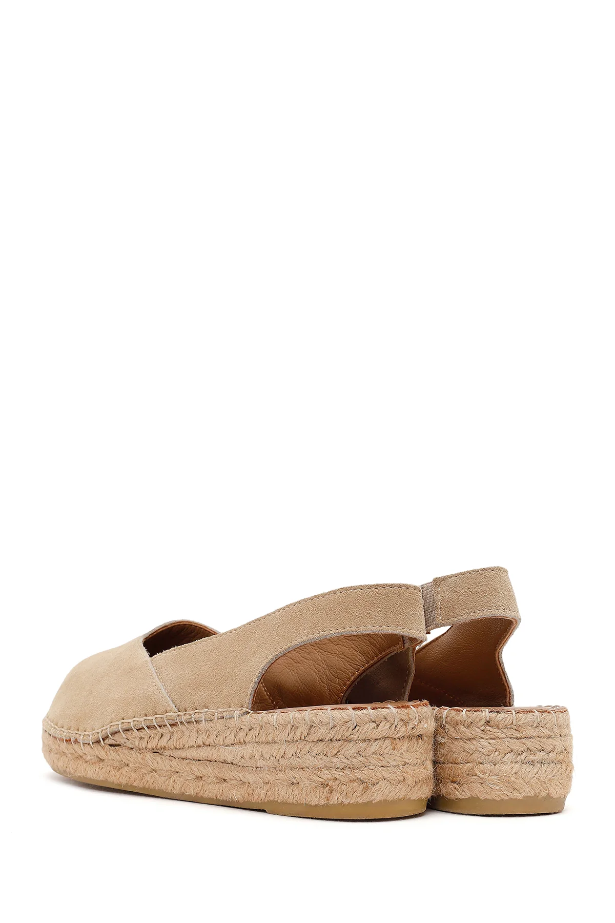 Kadın Bej Süet Deri Espadril Sandalet - Image 6