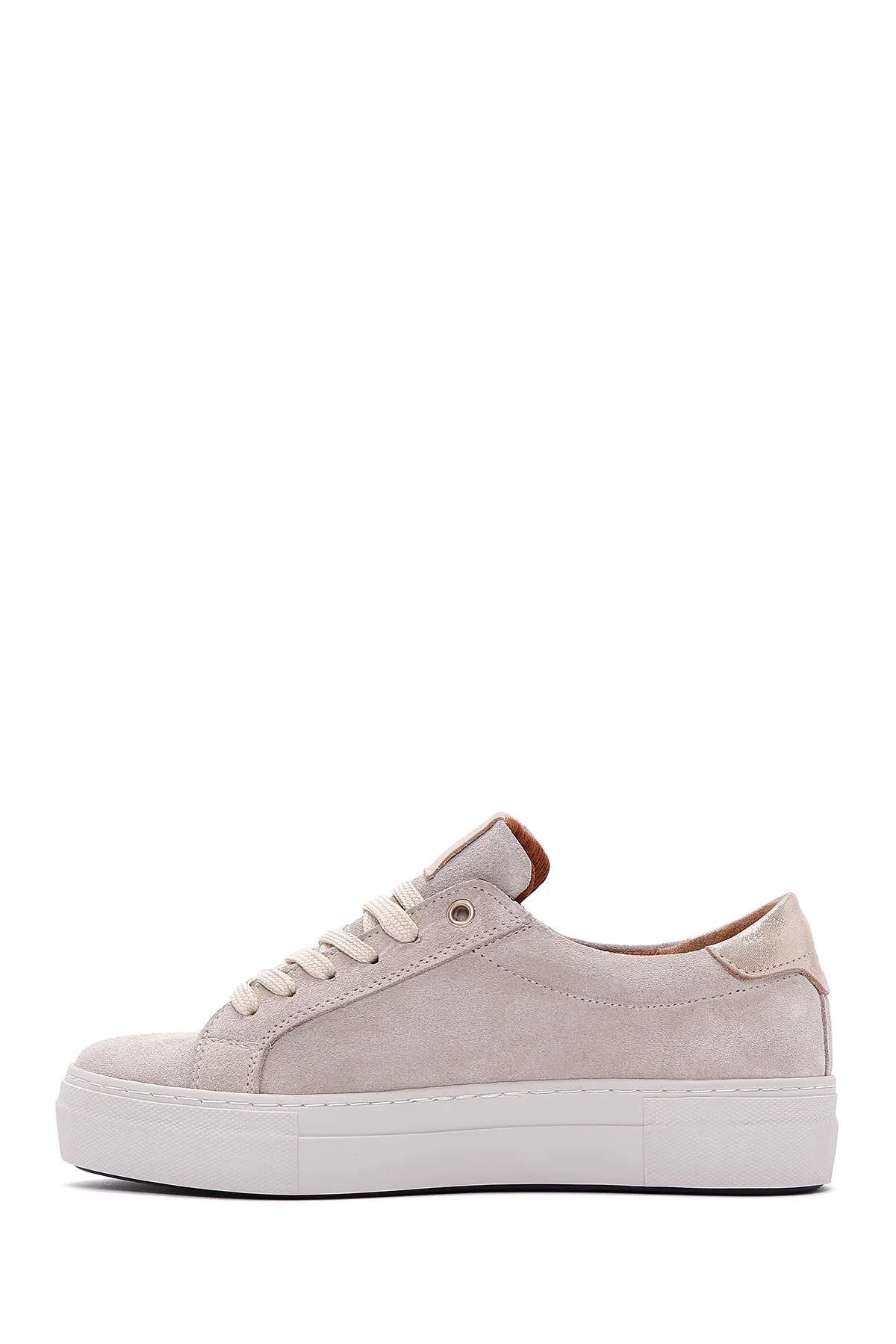 Kadın Bej Süet Deri Kalın Tabanlı Sneaker - Image 2