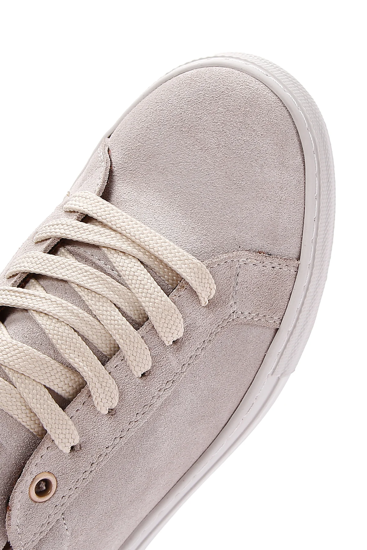 Kadın Bej Süet Deri Kalın Tabanlı Sneaker - Image 8