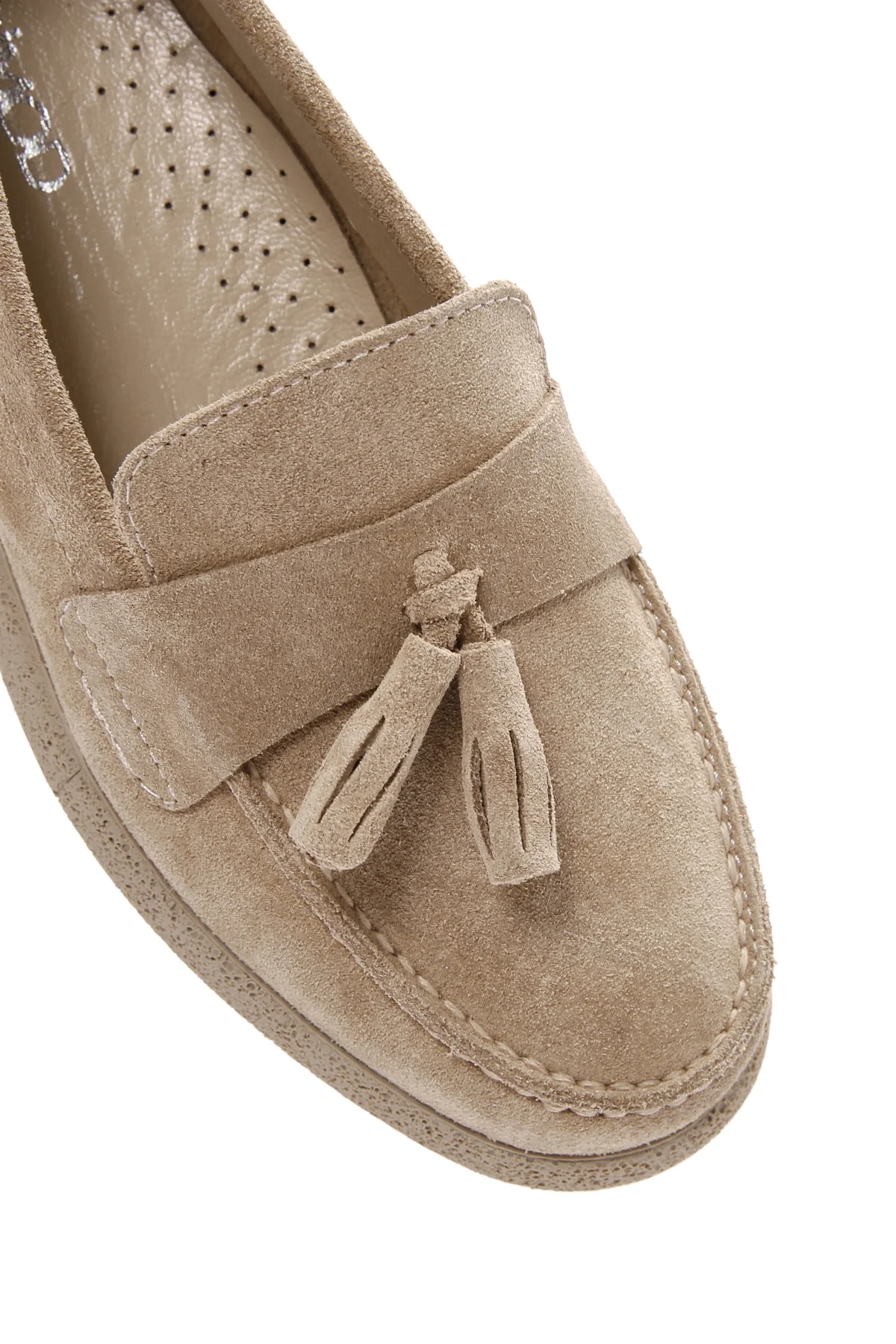 Kadın Bej Süet Deri Konfor Loafer - Image 11