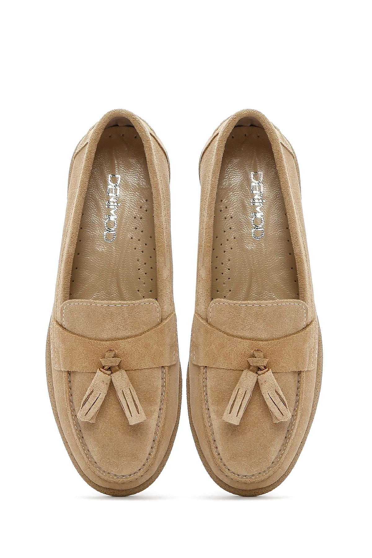 Kadın Bej Süet Deri Konfor Loafer - Image 4