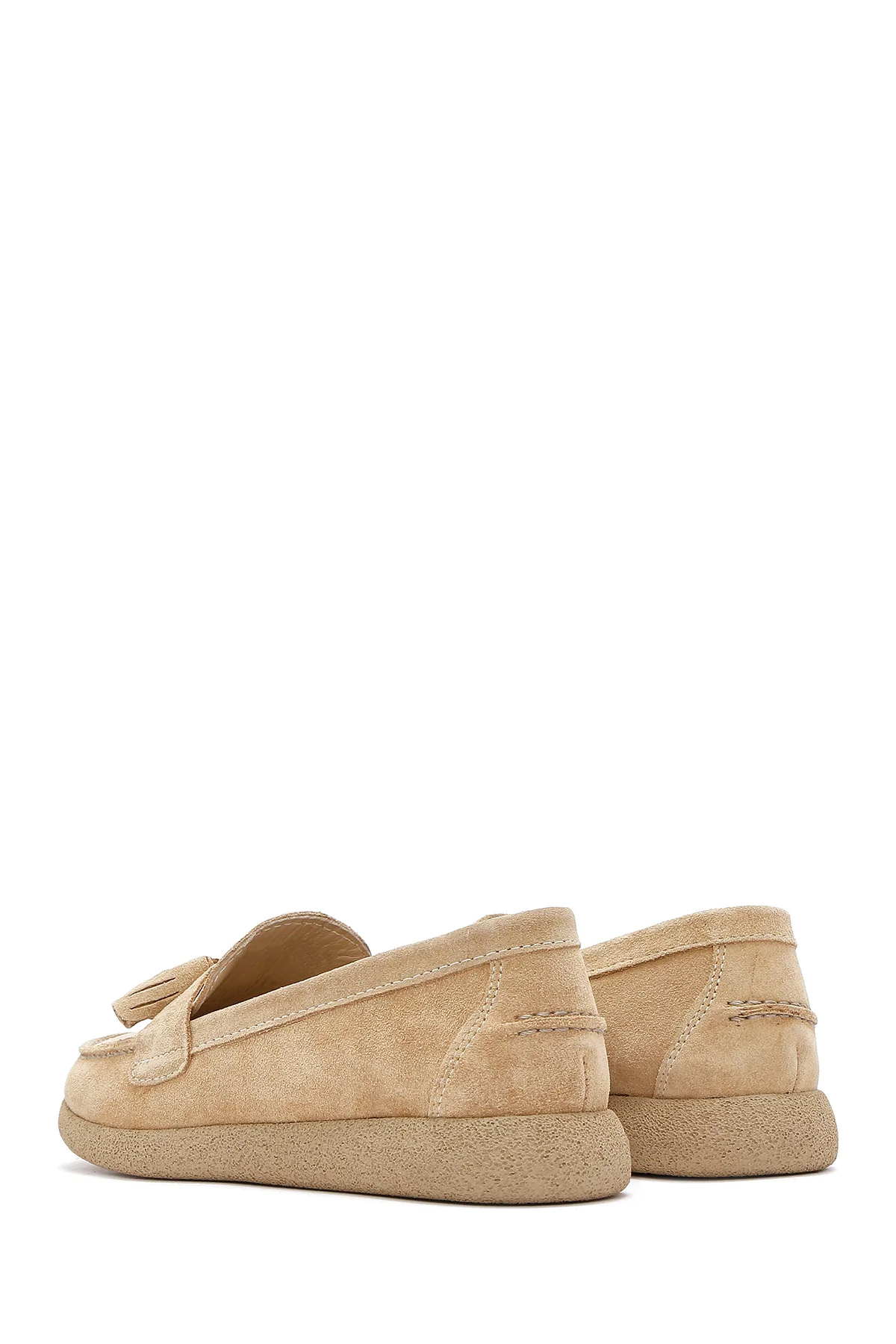 Kadın Bej Süet Deri Konfor Loafer - Image 6