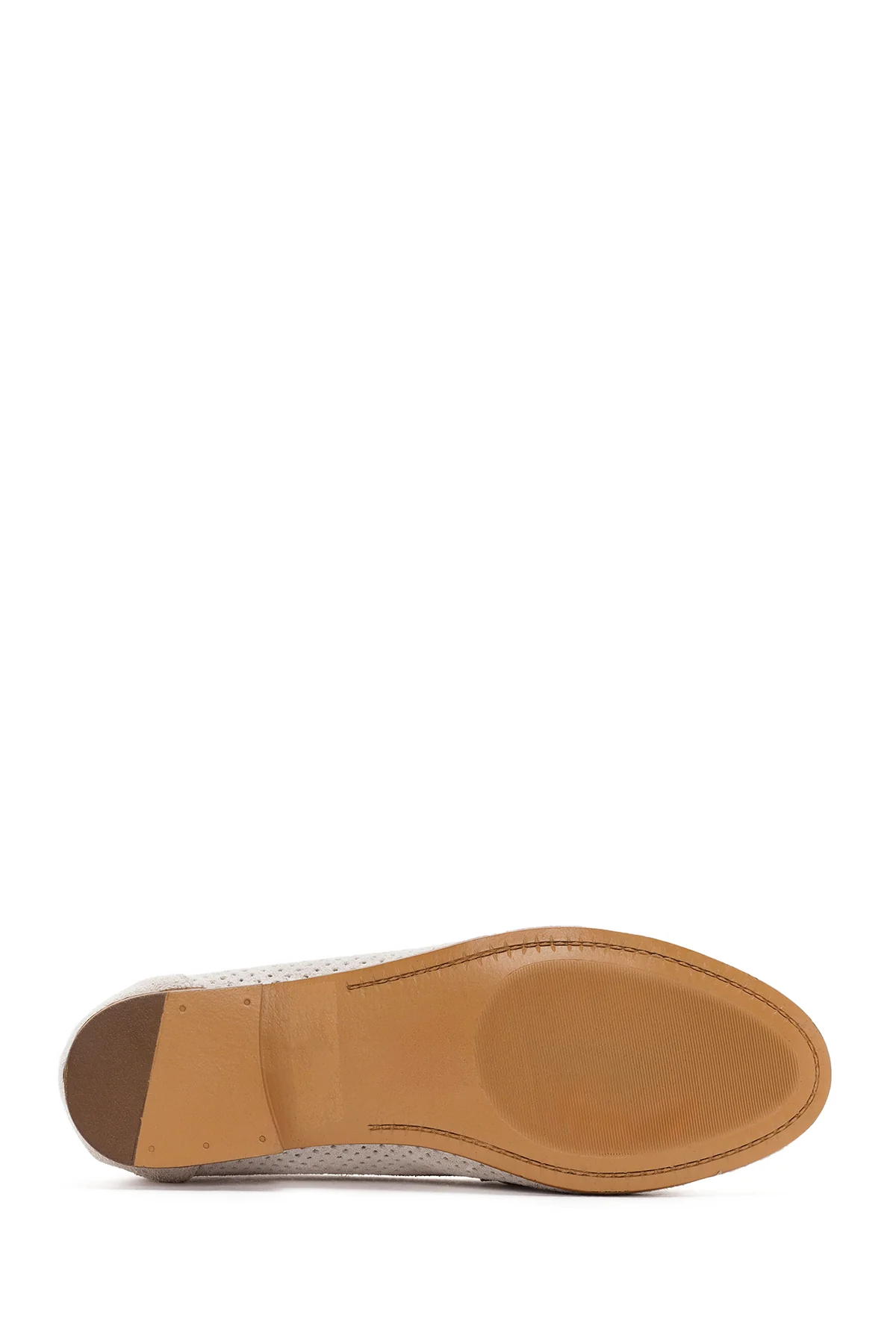 Kadın Bej Süet Deri Loafer - Image 4