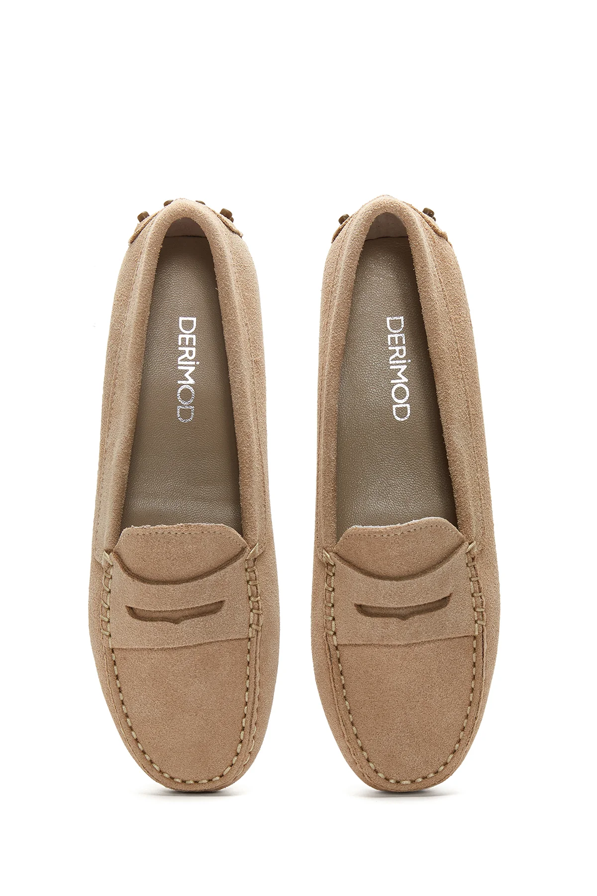 Kadın Bej Süet Deri Loafer - Image 6