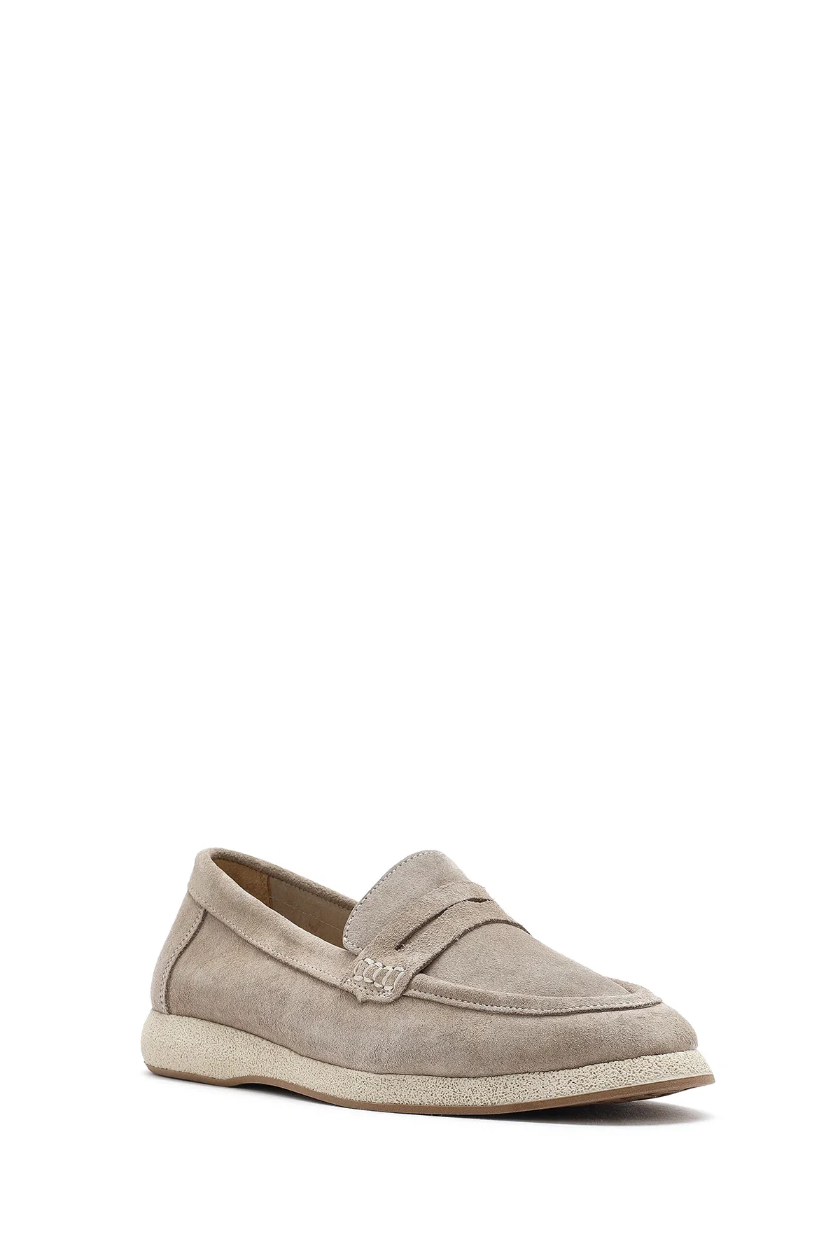 Kadın Bej Süet Deri Loafer - Image 6