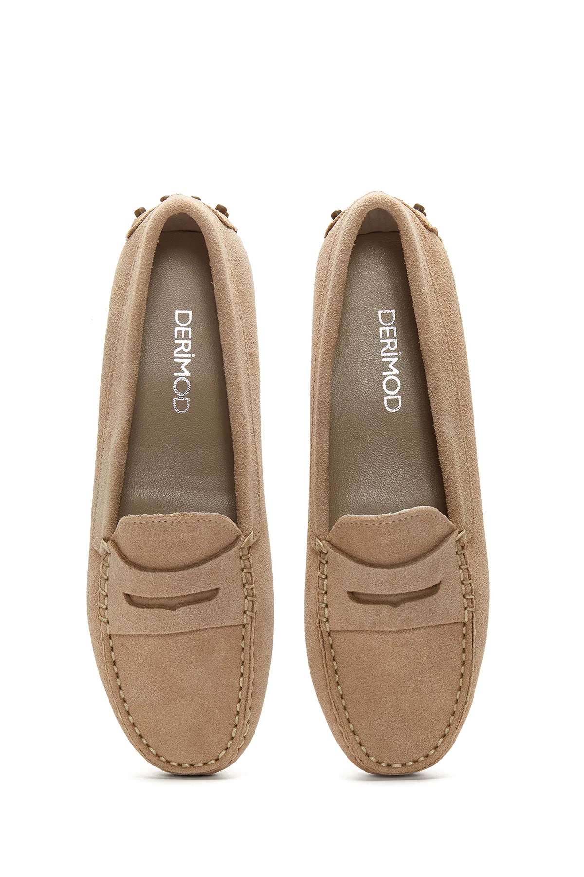 Kadın Bej Süet Deri Loafer - Image 6