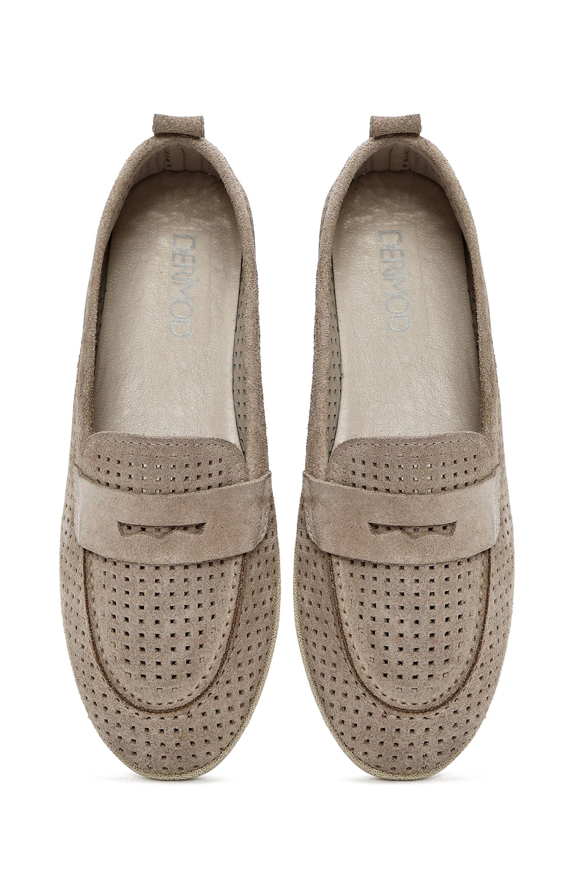Kadın Bej Süet Deri Loafer - Image 6