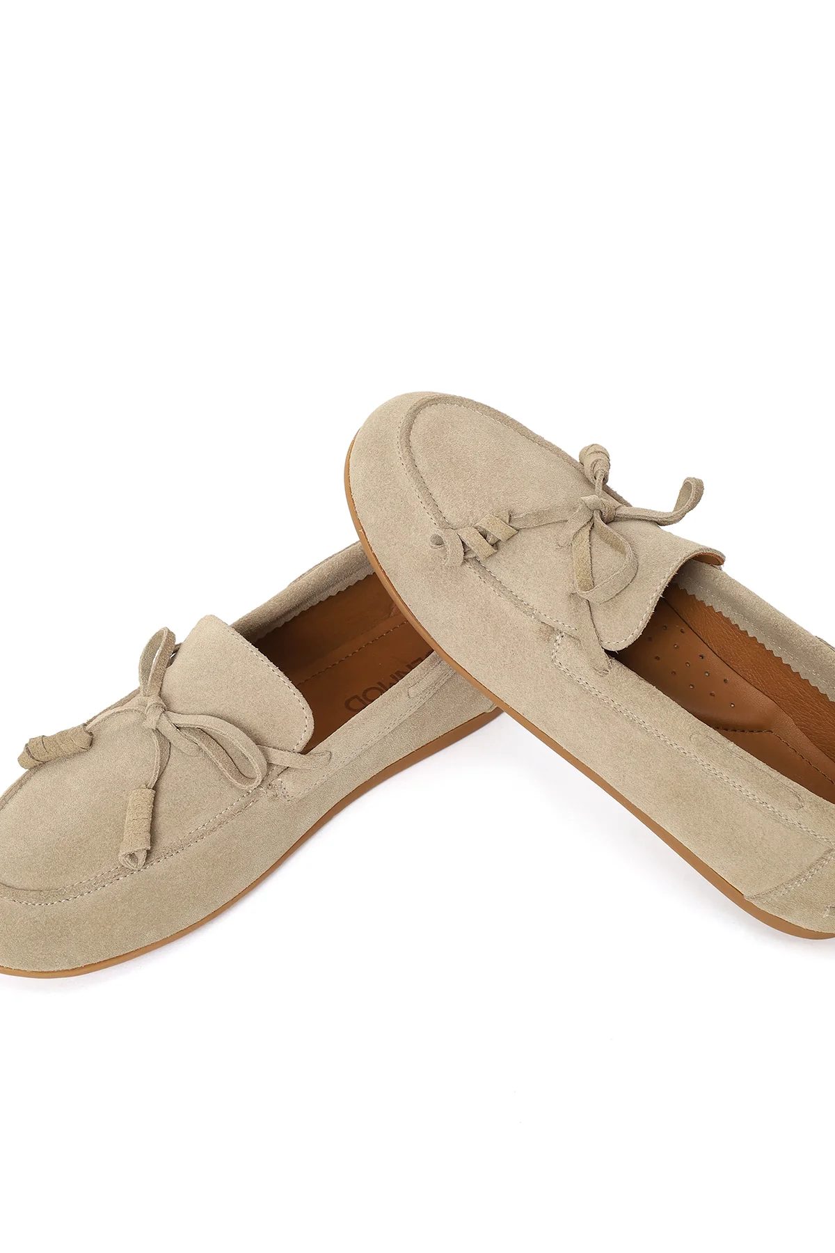 Kadın Bej Süet Deri Loafer - Image 12