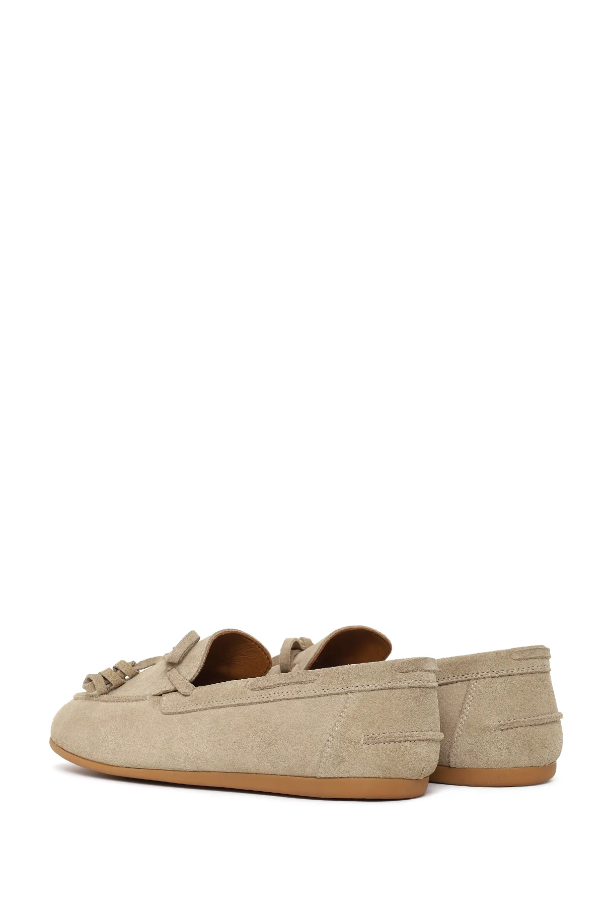 Kadın Bej Süet Deri Loafer - Image 6