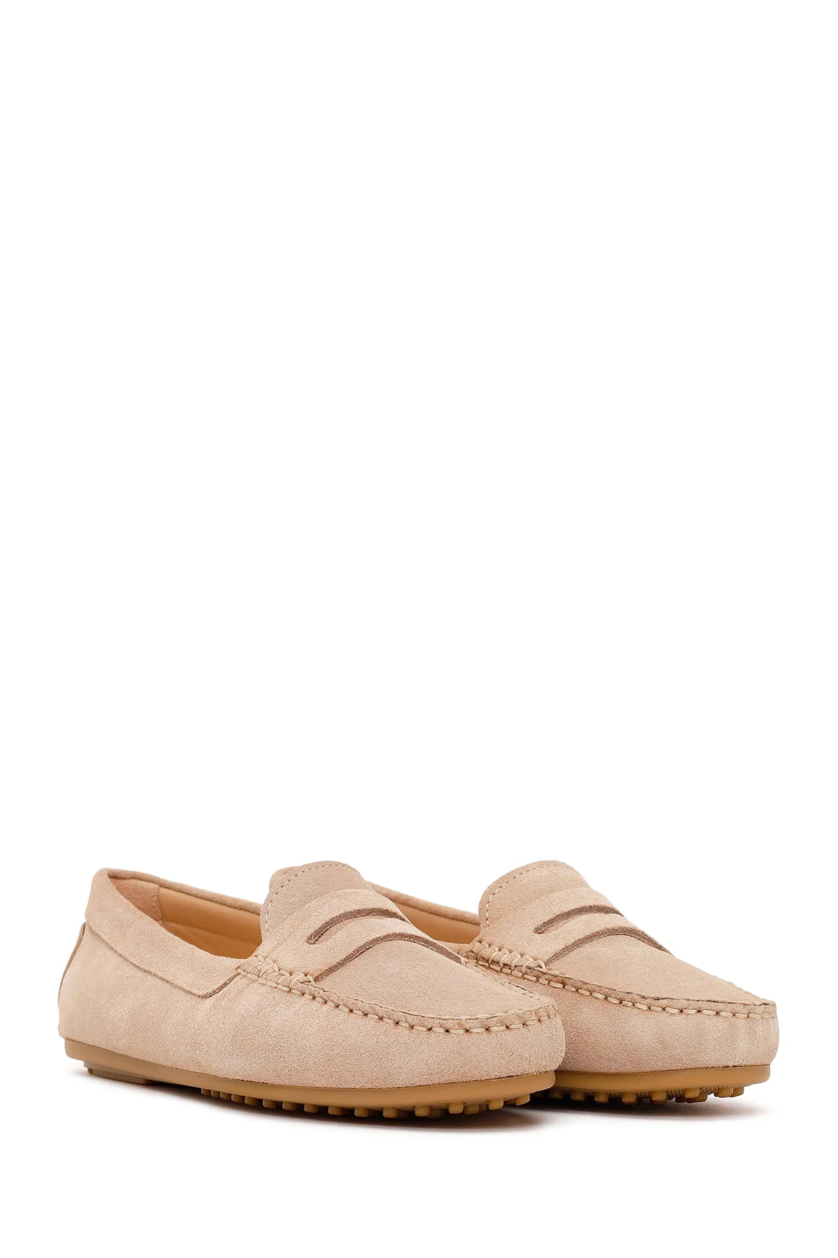 Kadın Bej Süet Deri Loafer - Image 2