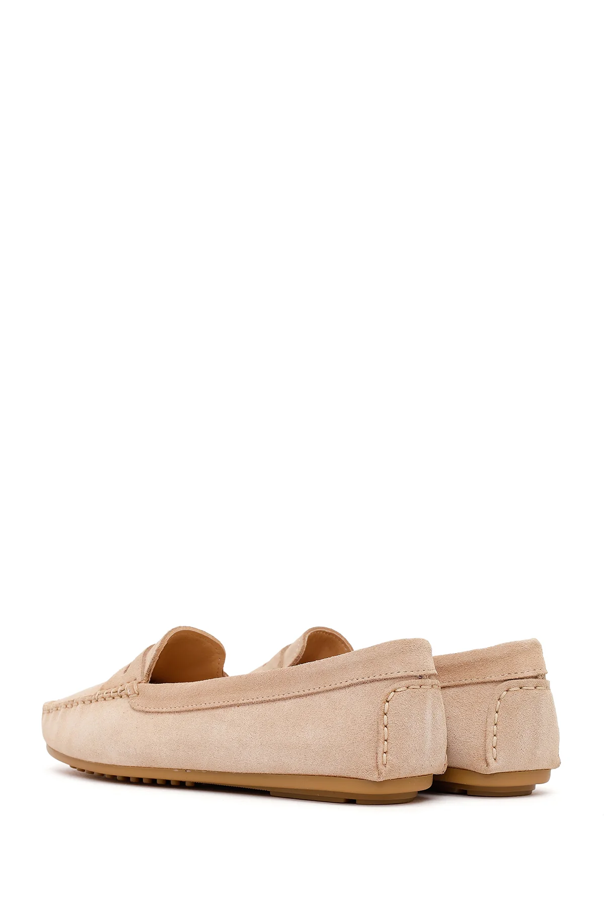 Kadın Bej Süet Deri Loafer - Image 6