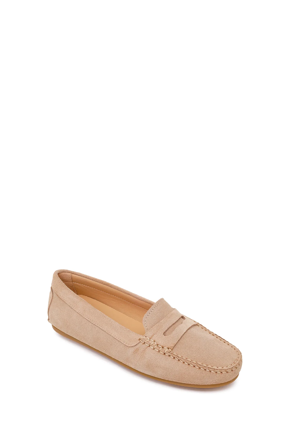 Kadın Bej Süet Deri Loafer - Image 7