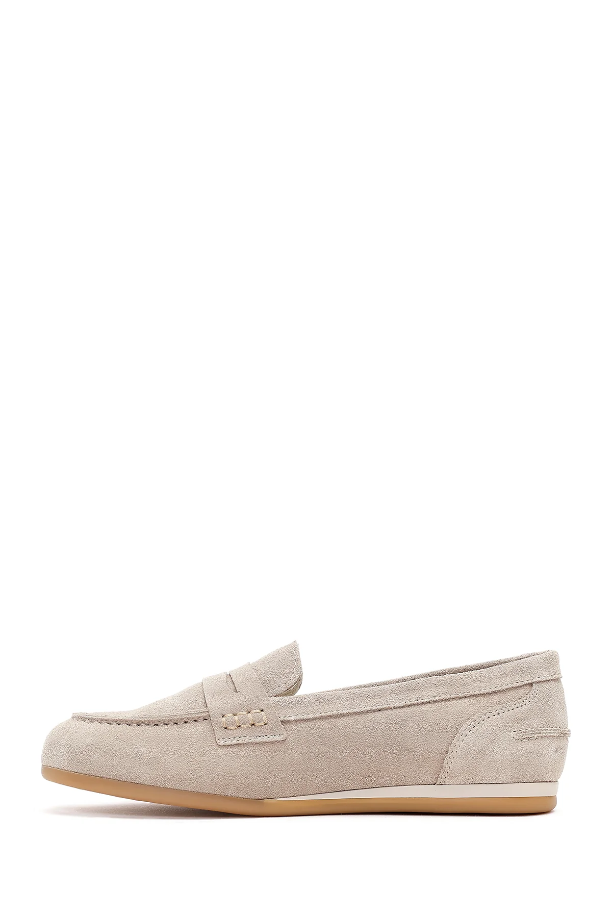 Kadın Bej Süet Deri Loafer - Image 3