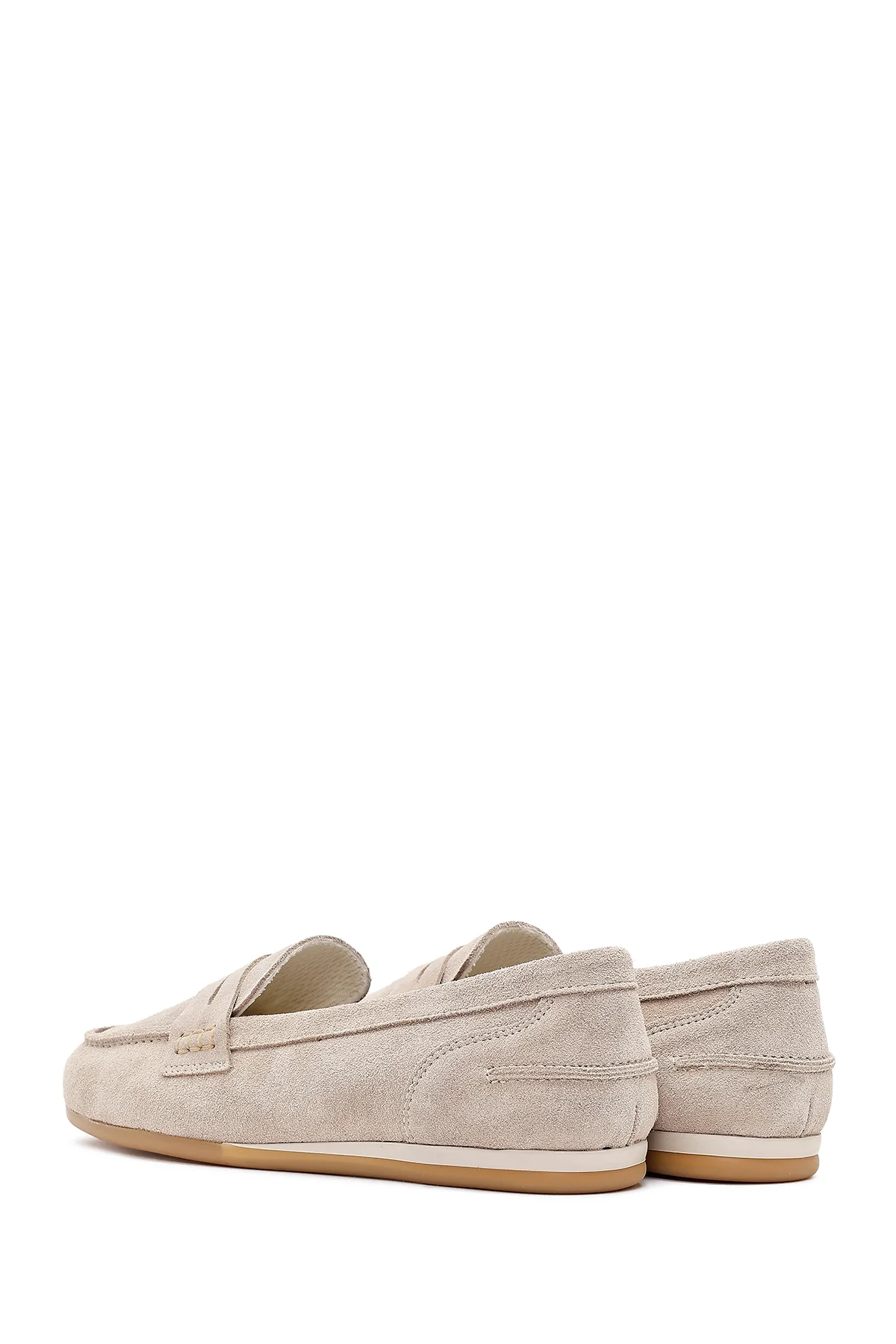 Kadın Bej Süet Deri Loafer - Image 6