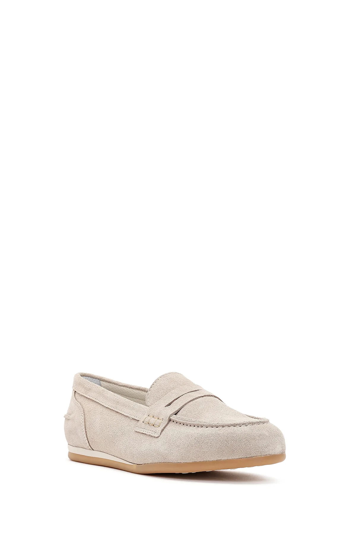 Kadın Bej Süet Deri Loafer - Image 7