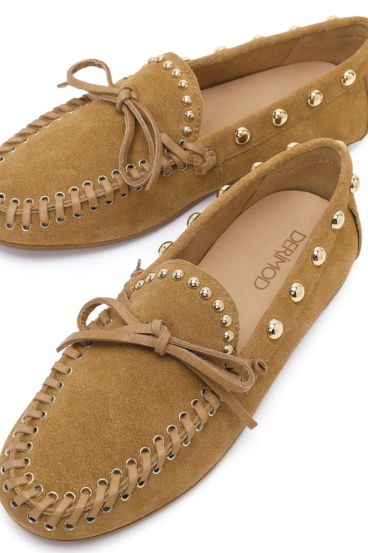 Kadın Bej Süet Deri Loafer - Image 10