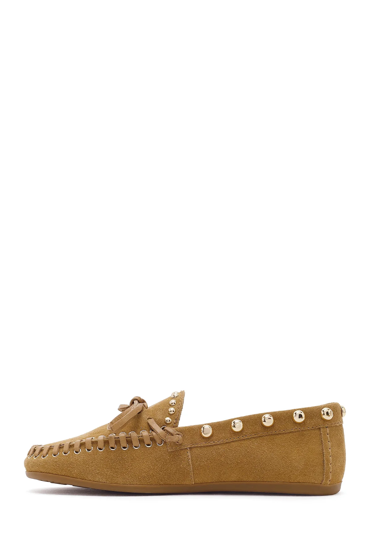 Kadın Bej Süet Deri Loafer - Image 3