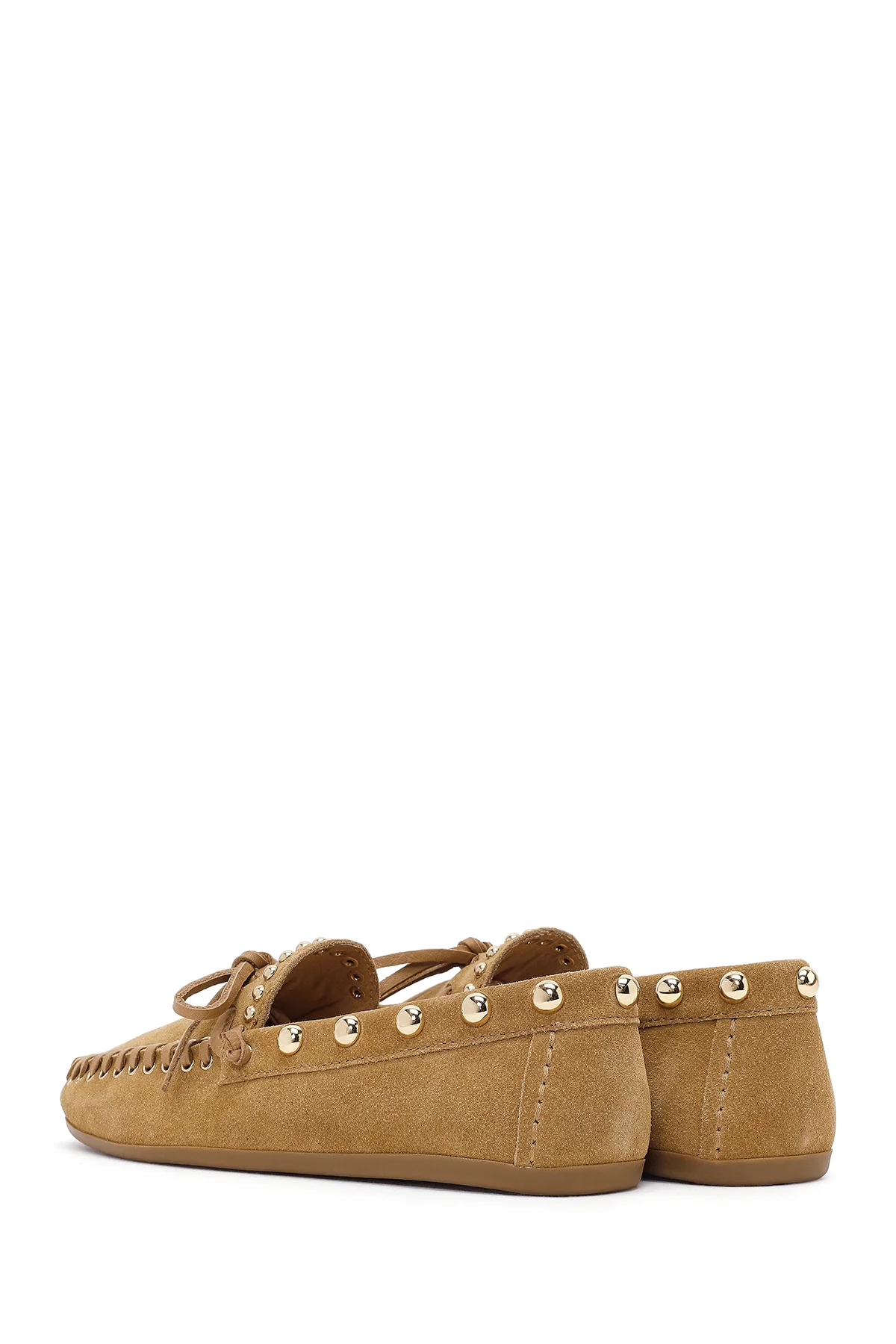 Kadın Bej Süet Deri Loafer - Image 6