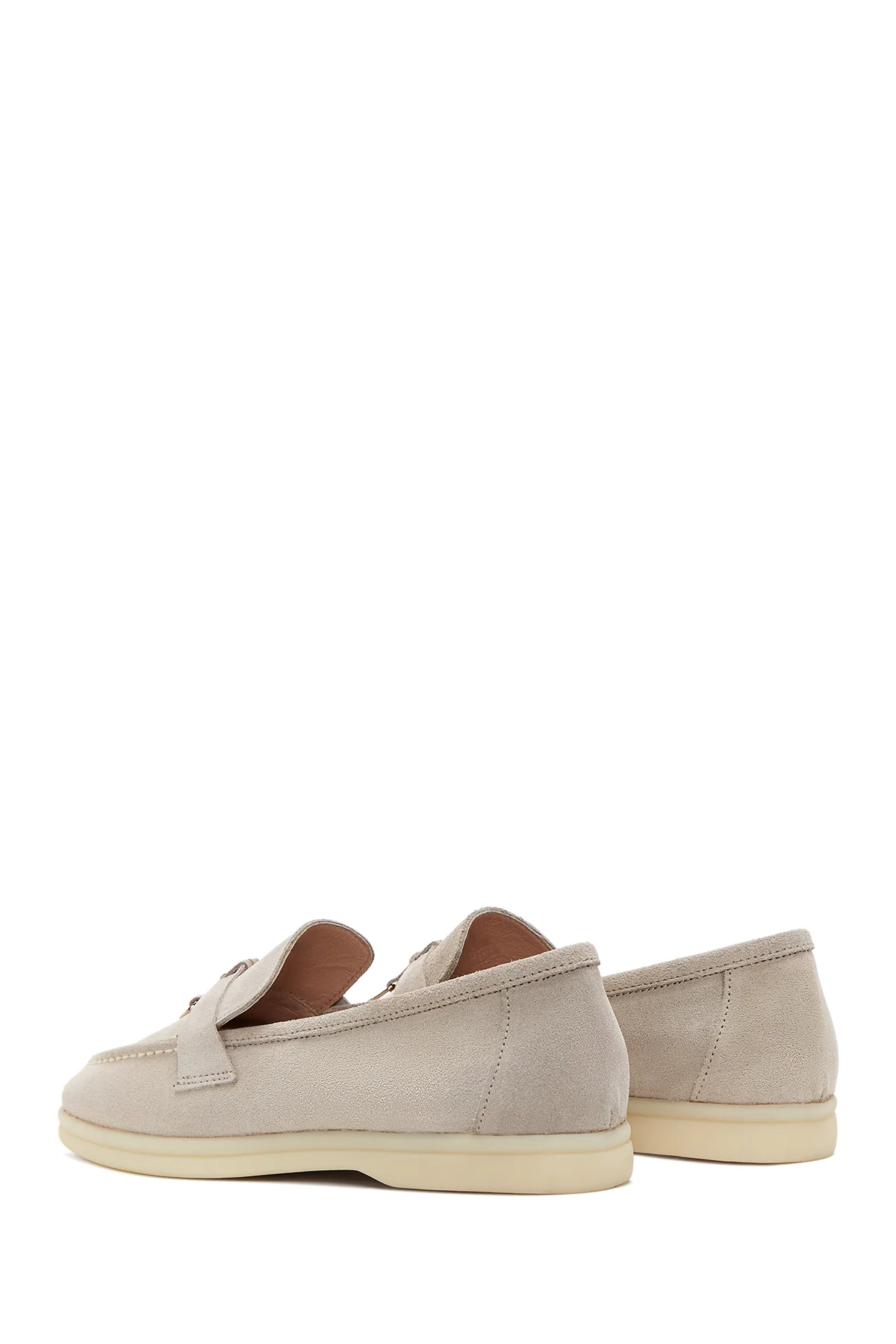 Kadın Bej Süet Deri Maskülen Loafer - Image 5