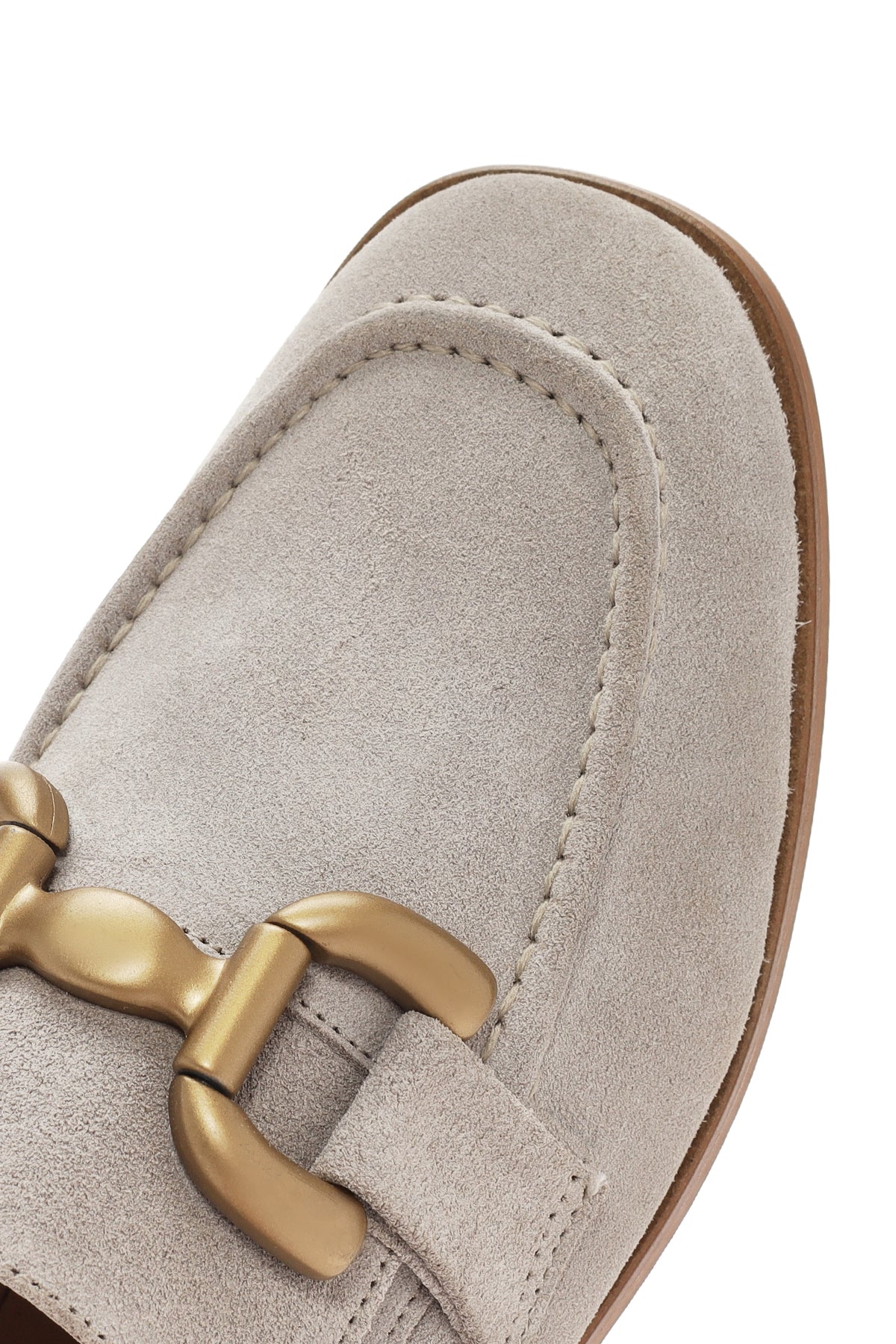 Kadın Bej Süet Deri Maskülen Loafer - Image 10