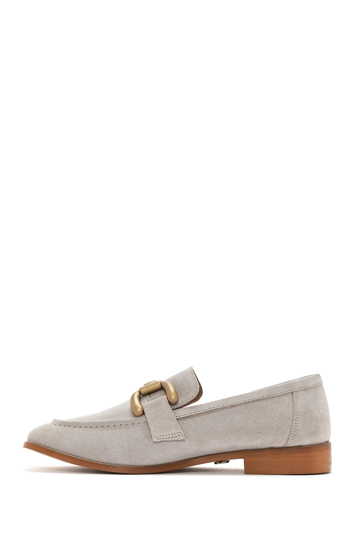 Kadın Bej Süet Deri Maskülen Loafer - Image 2