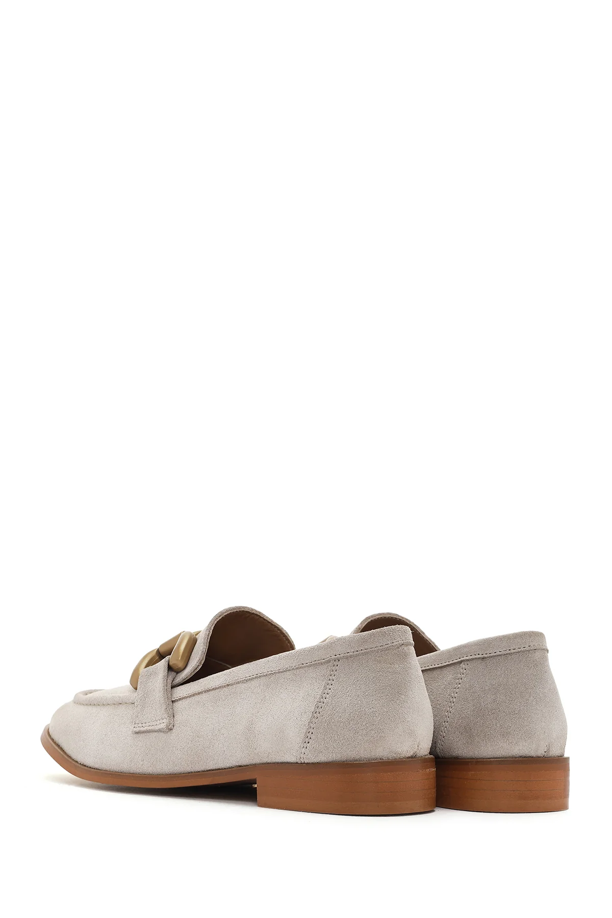 Kadın Bej Süet Deri Maskülen Loafer - Image 5