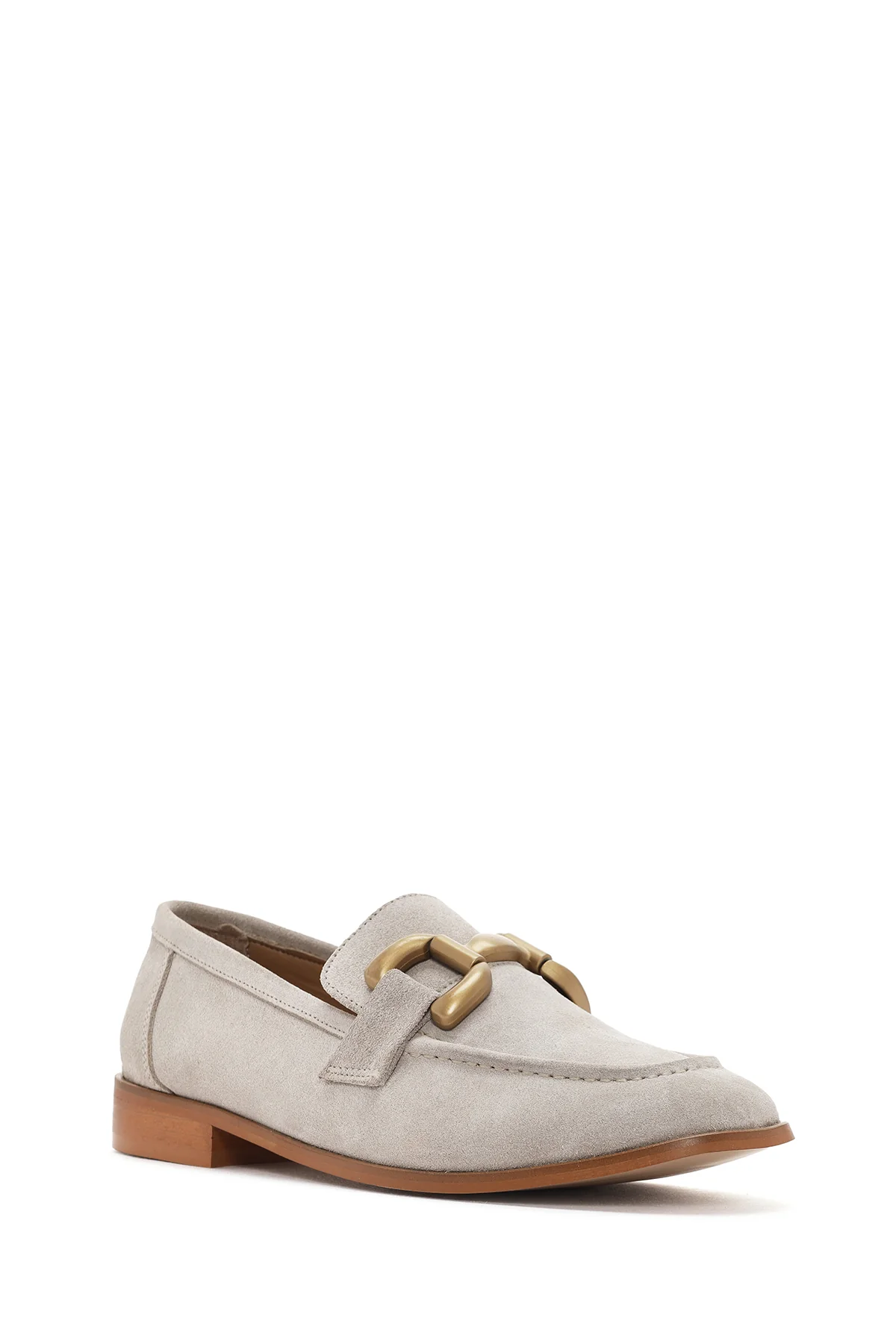 Kadın Bej Süet Deri Maskülen Loafer - Image 6