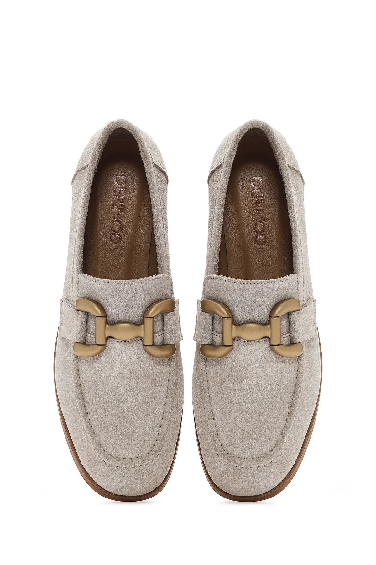Kadın Bej Süet Deri Maskülen Loafer - Image 7