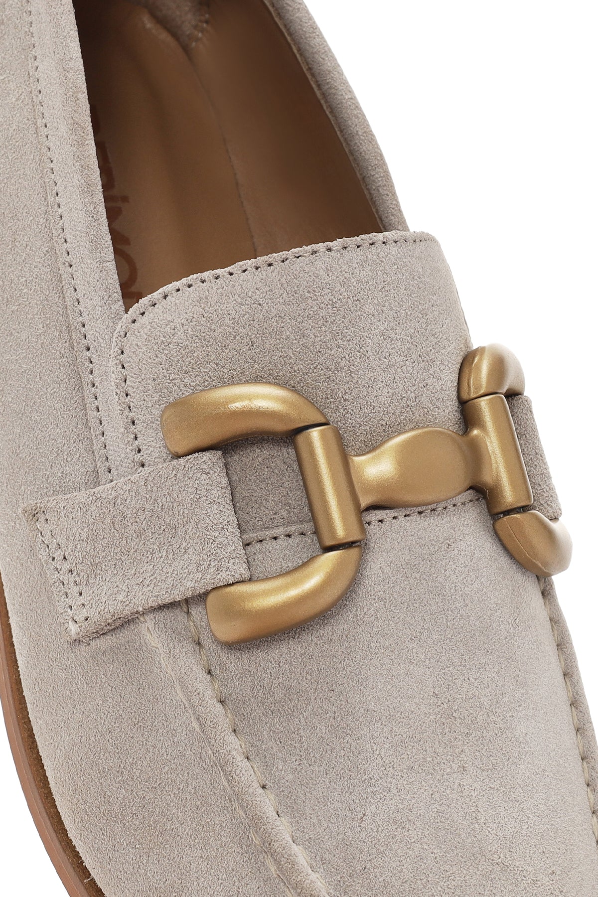 Kadın Bej Süet Deri Maskülen Loafer - Image 9