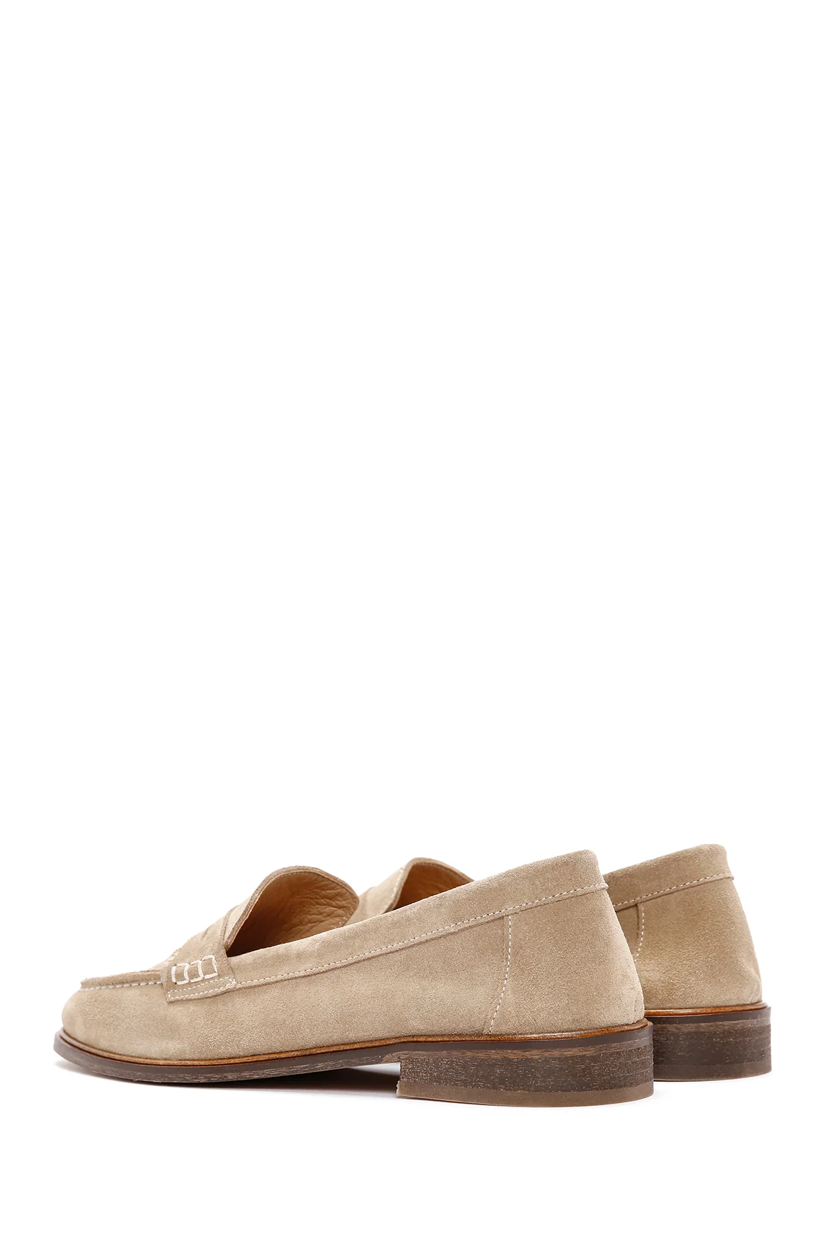 Kadın Bej Süet Deri Maskülen Loafer - Image 5