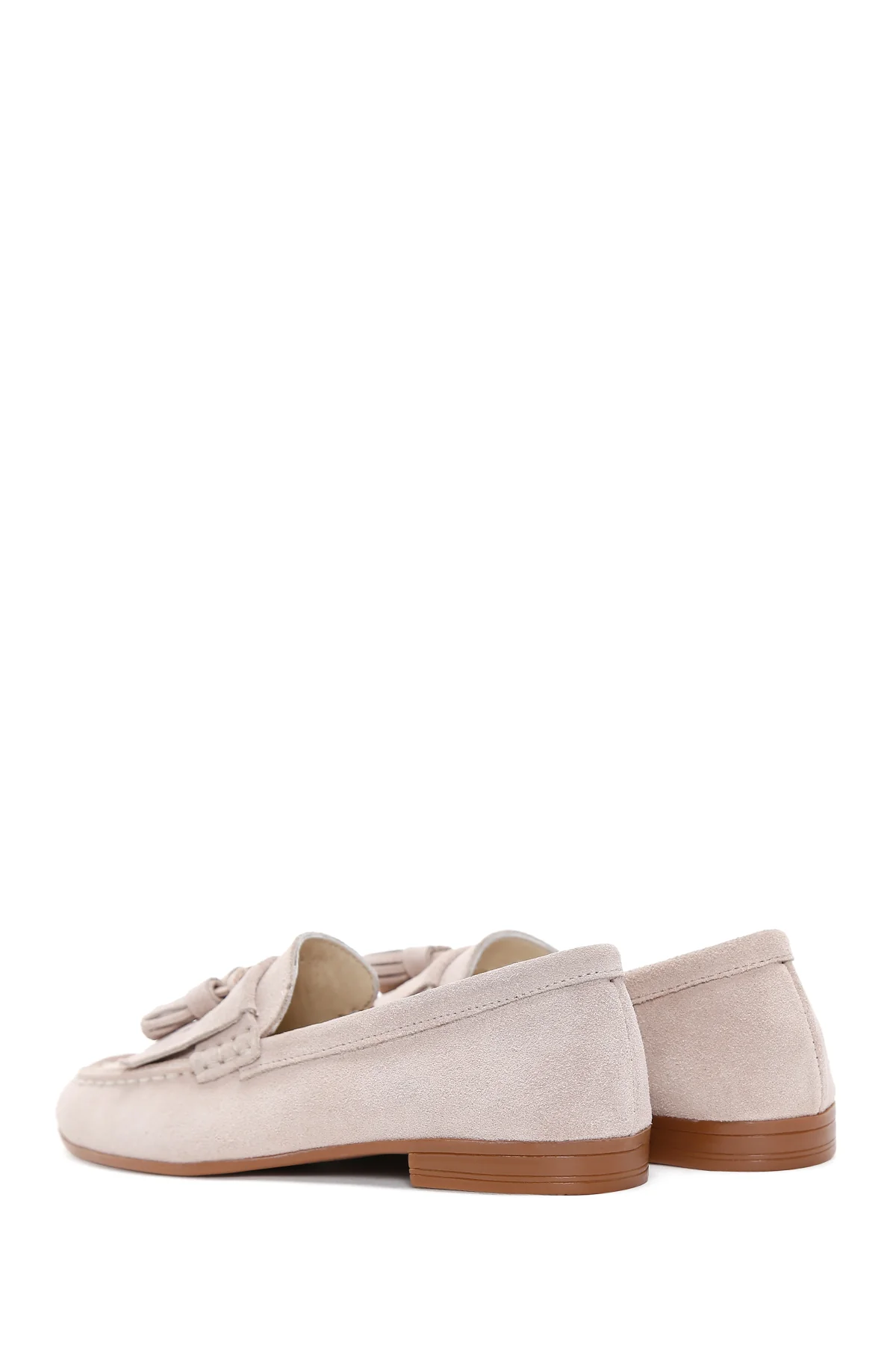 Kadın Bej Süet Deri Maskülen Loafer - Image 5