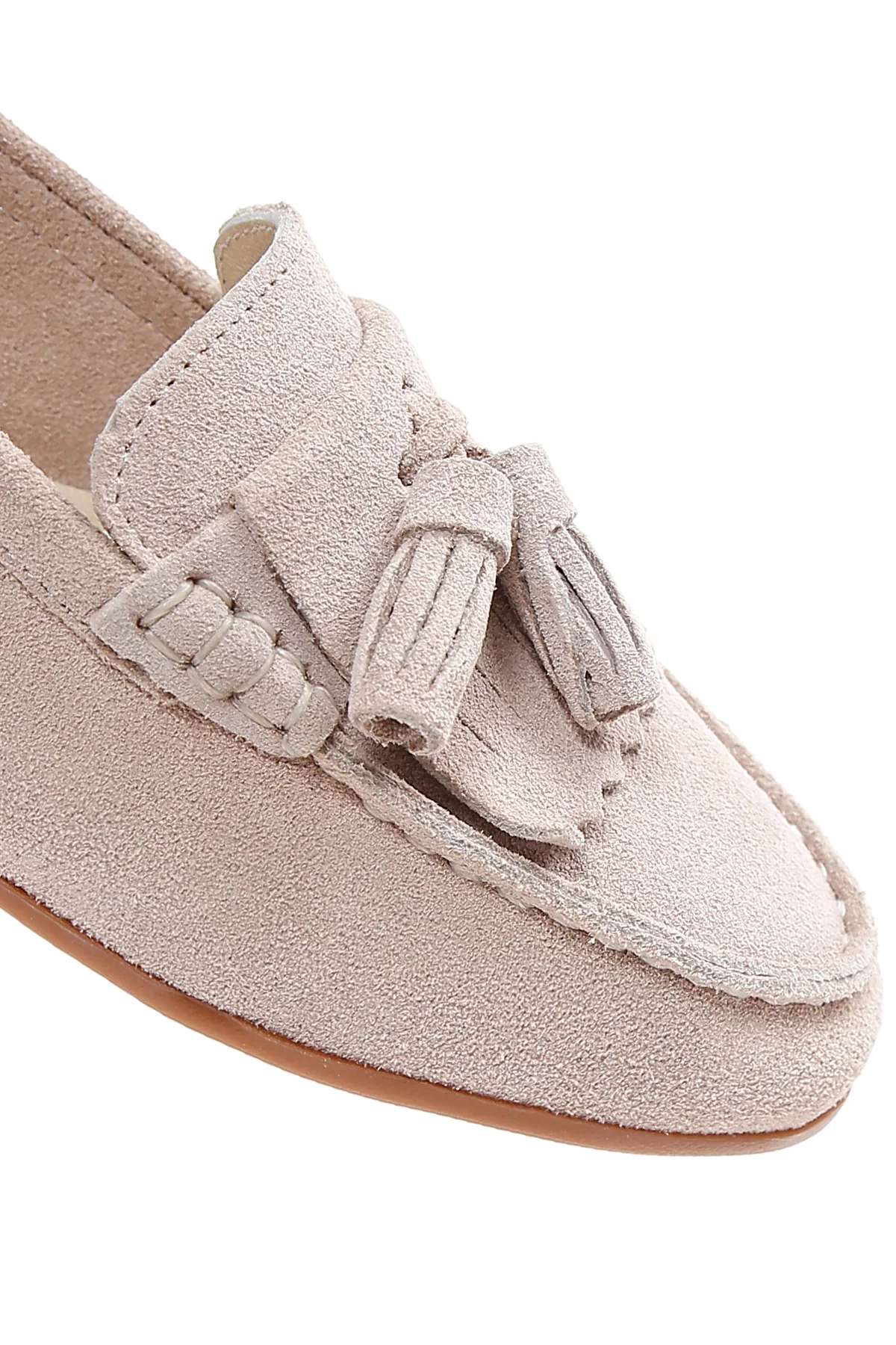 Kadın Bej Süet Deri Maskülen Loafer - Image 8