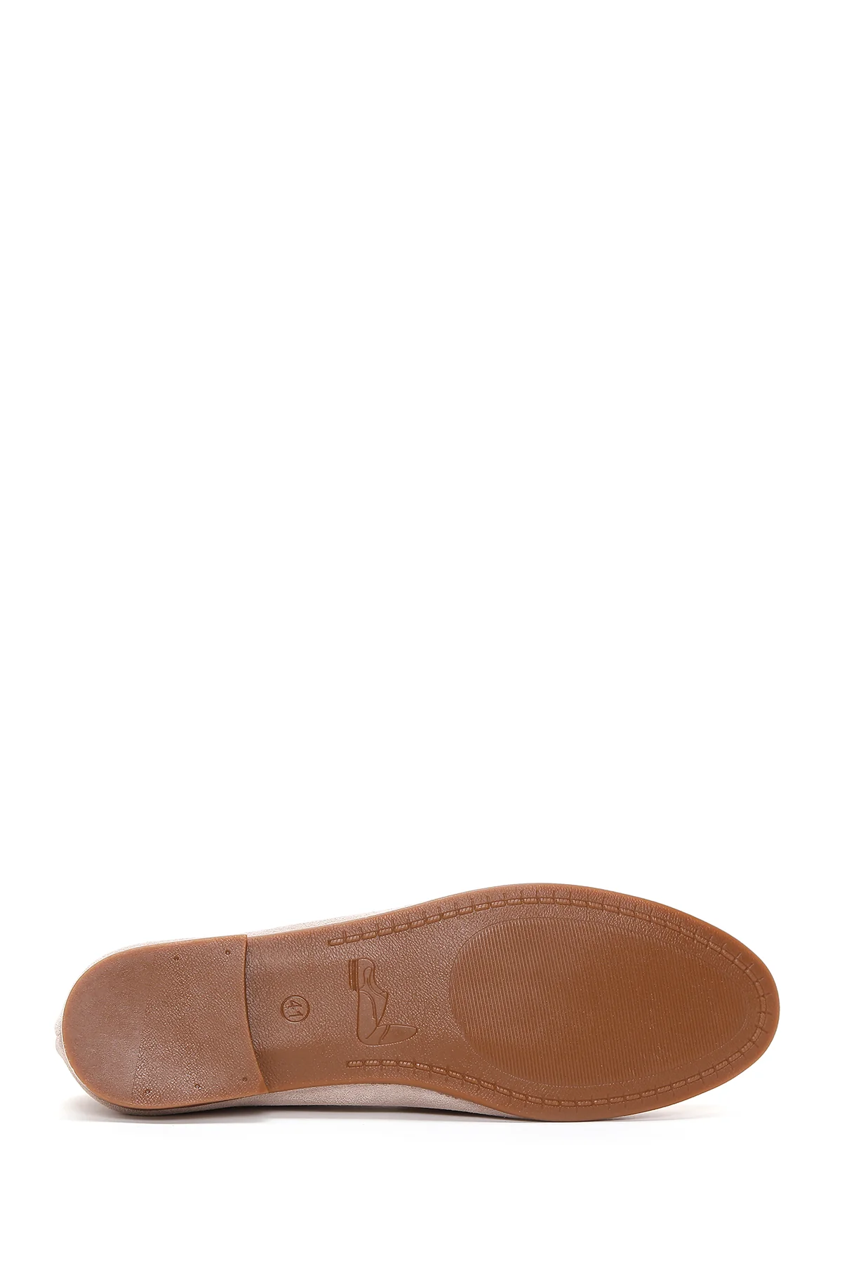 Kadın Bej Süet Deri Maskülen Loafer - Image 4