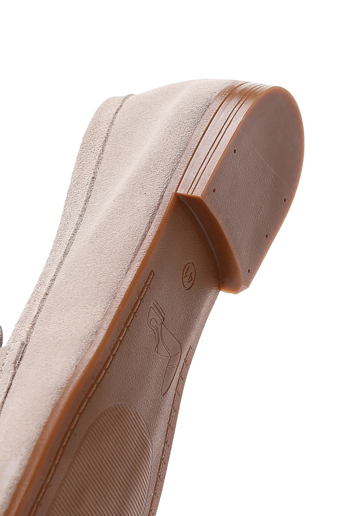 Kadın Bej Süet Deri Maskülen Loafer - Image 8