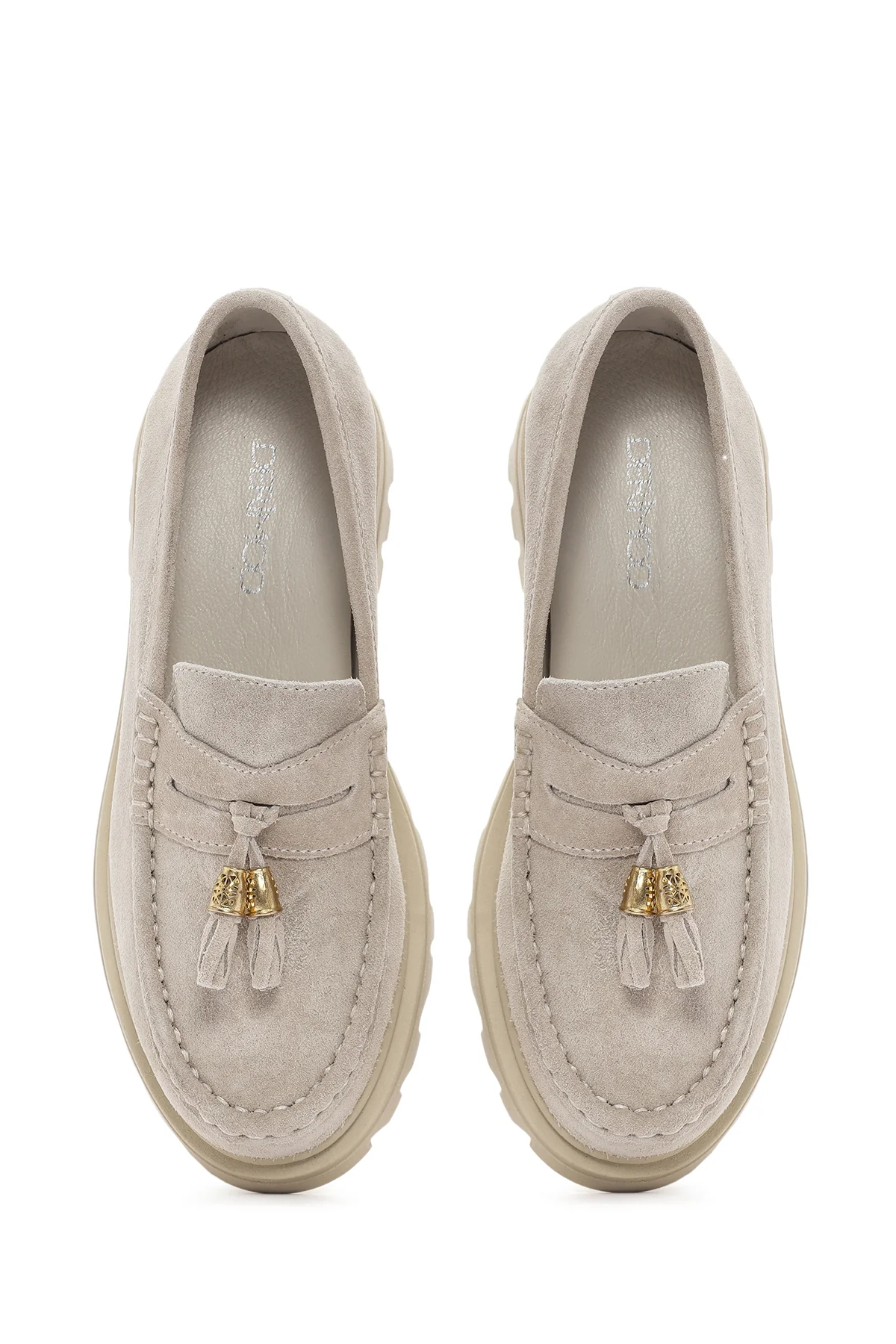 Kadın Bej Süet Deri Maskülen Loafer - Image 7