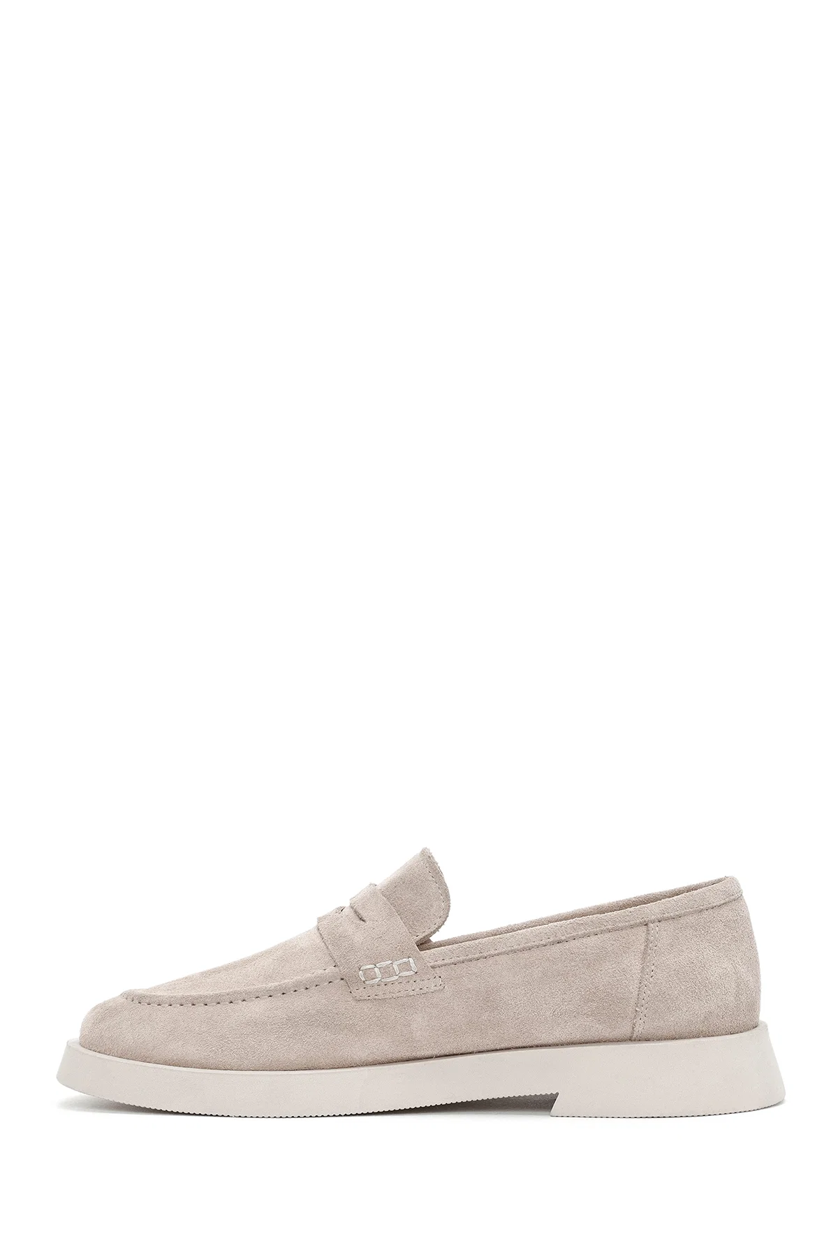 Kadın Bej Süet Deri Maskülen Loafer - Image 2