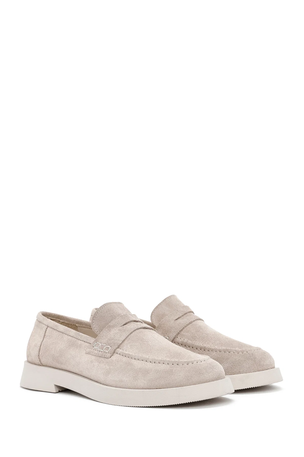 Kadın Bej Süet Deri Maskülen Loafer - Image 3