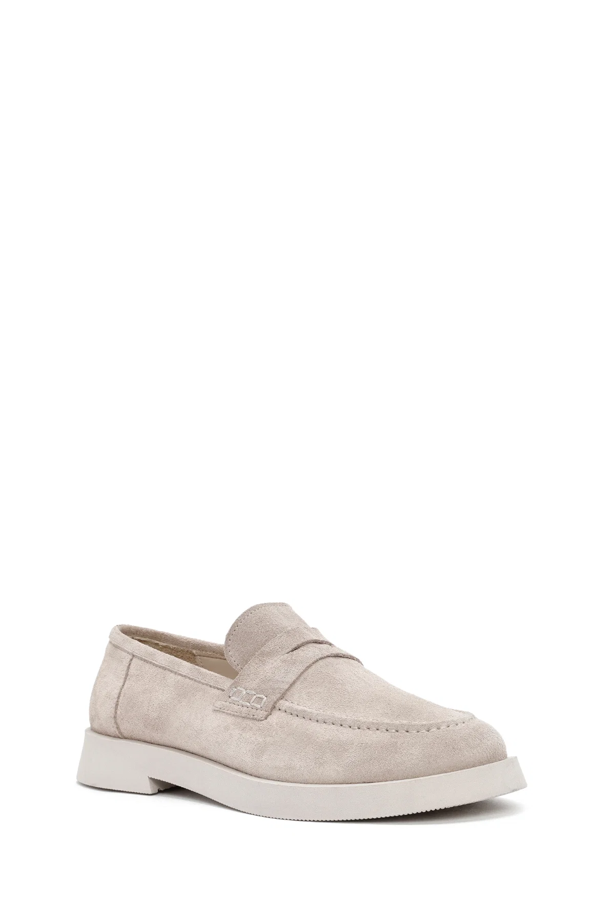 Kadın Bej Süet Deri Maskülen Loafer - Image 6