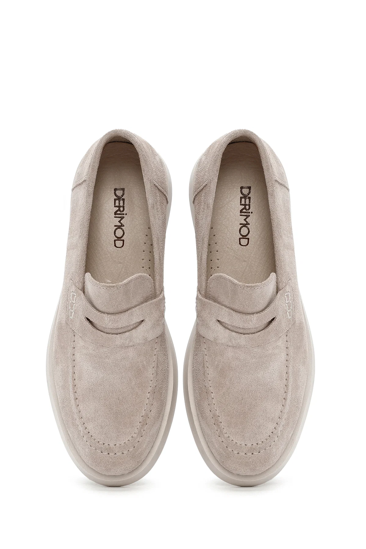 Kadın Bej Süet Deri Maskülen Loafer - Image 7