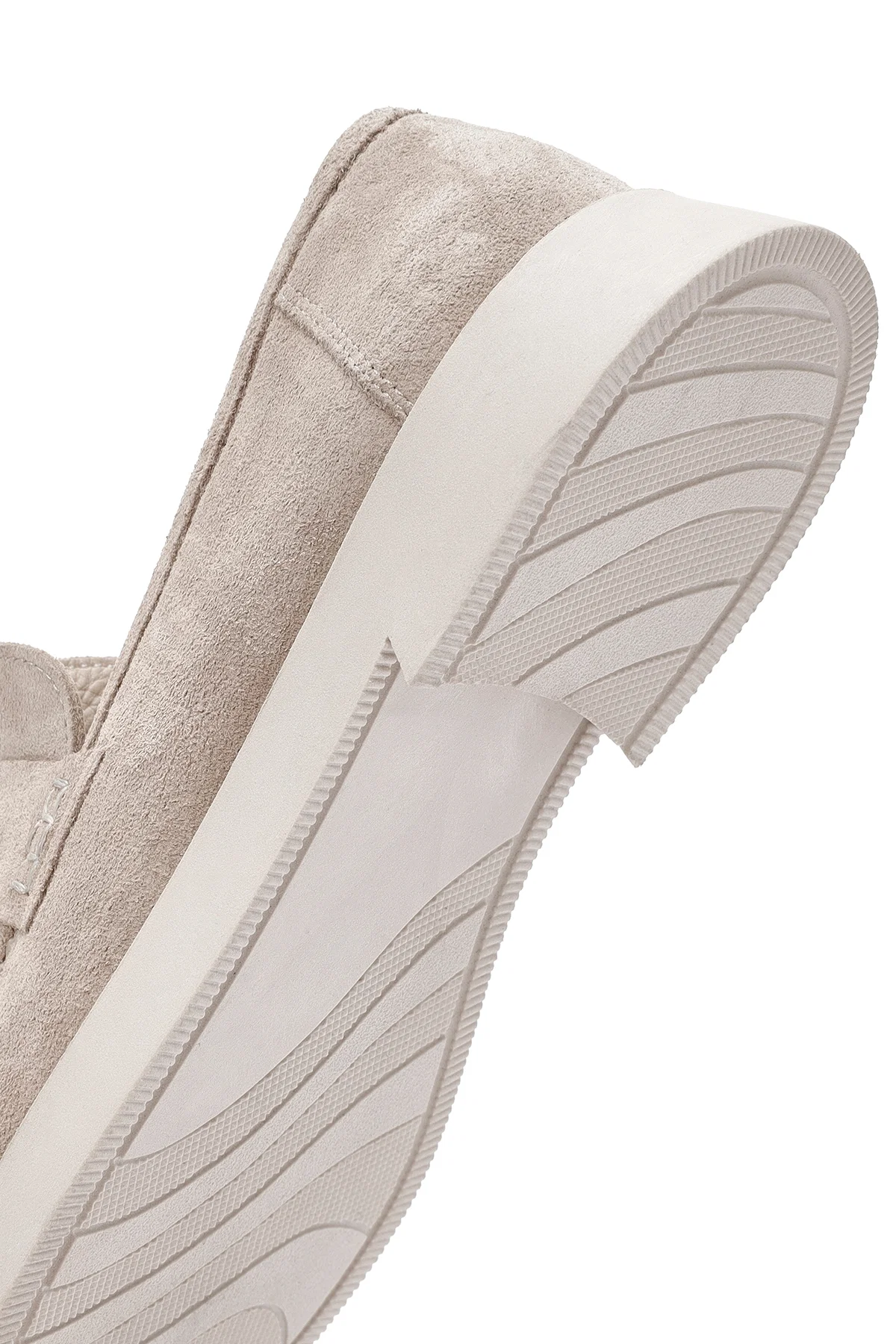 Kadın Bej Süet Deri Maskülen Loafer - Image 8