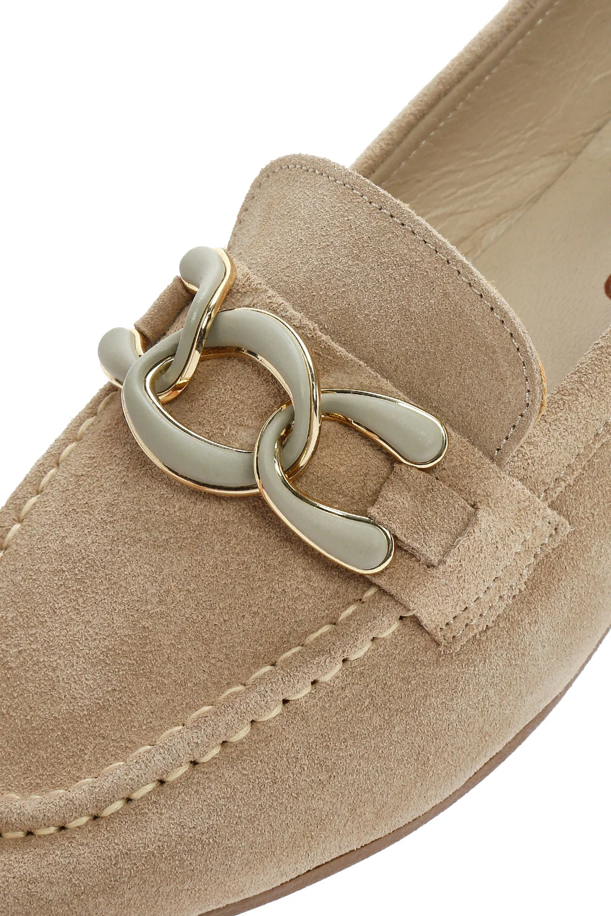 Kadın Bej Süet Deri Maskülen Loafer - Image 10