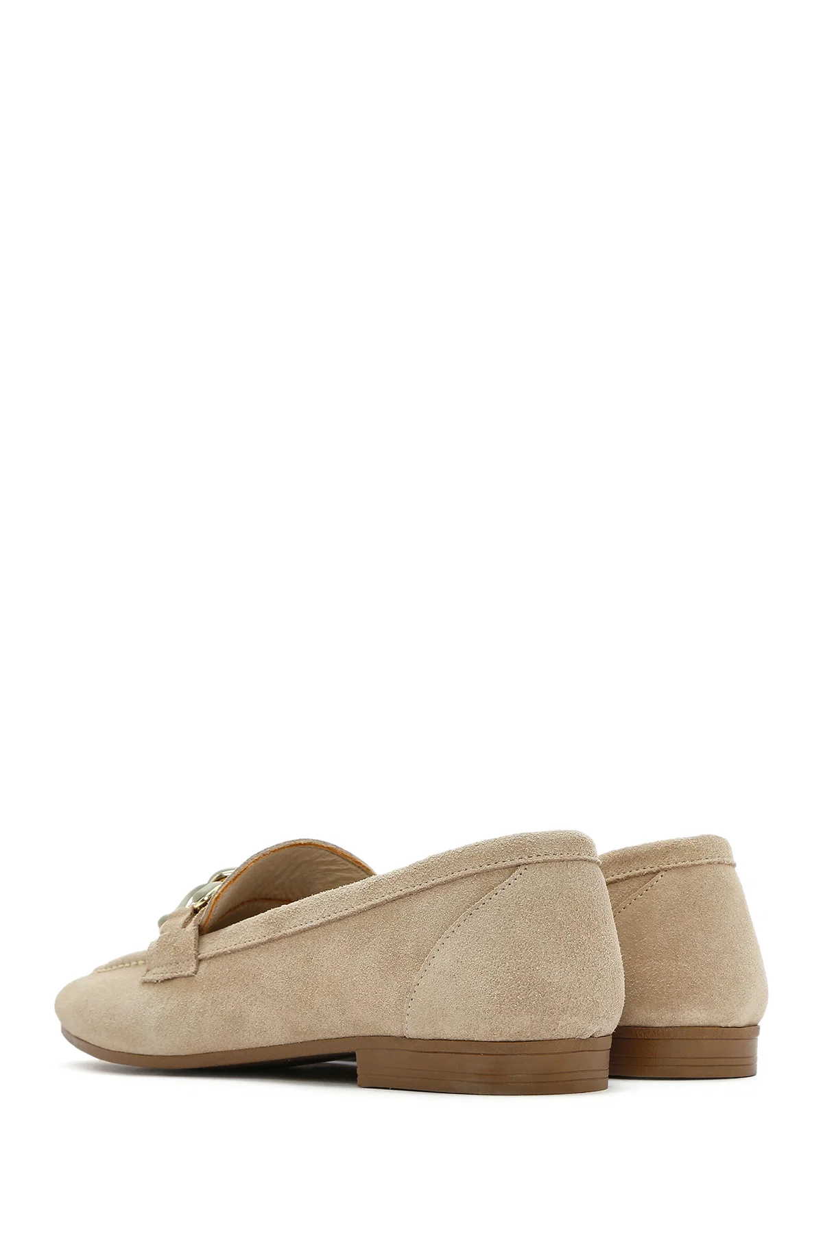 Kadın Bej Süet Deri Maskülen Loafer - Image 5