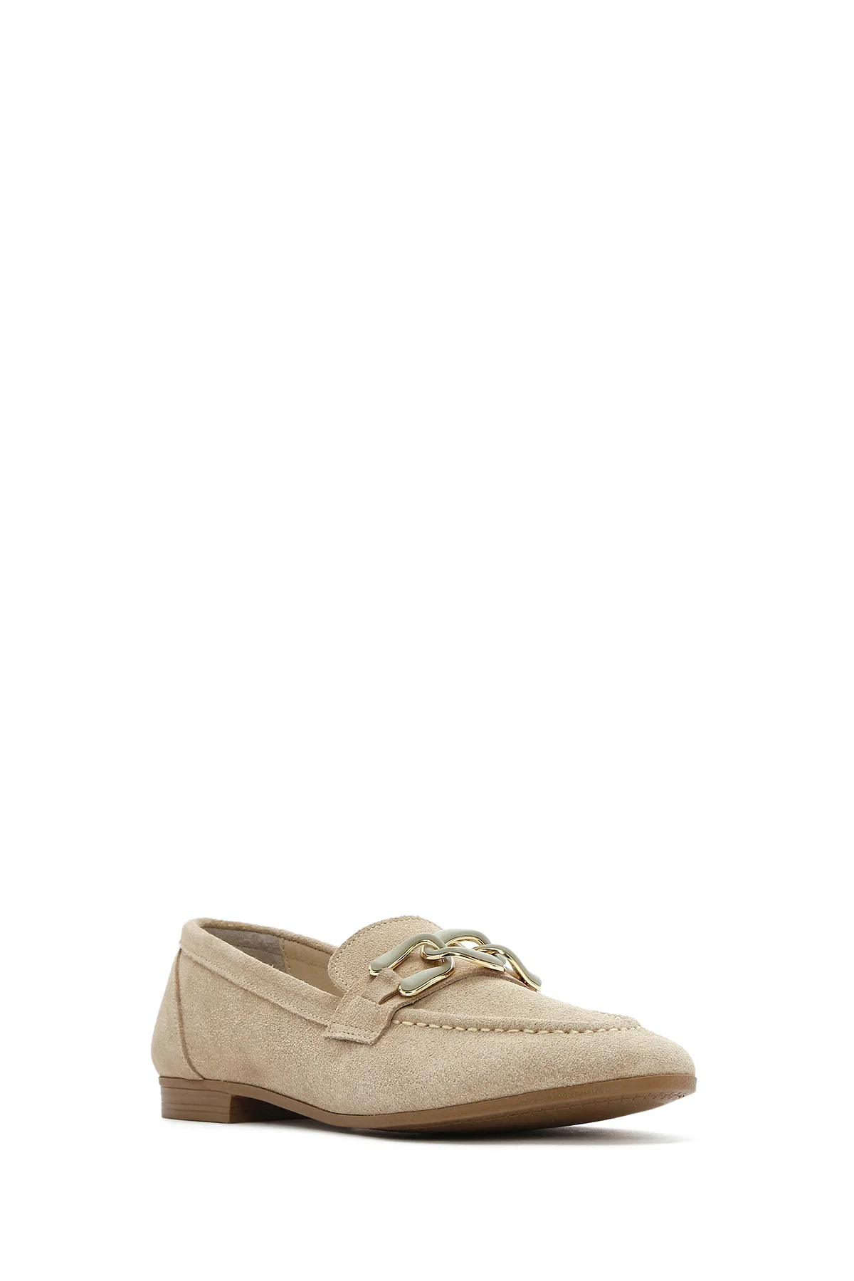 Kadın Bej Süet Deri Maskülen Loafer - Image 6