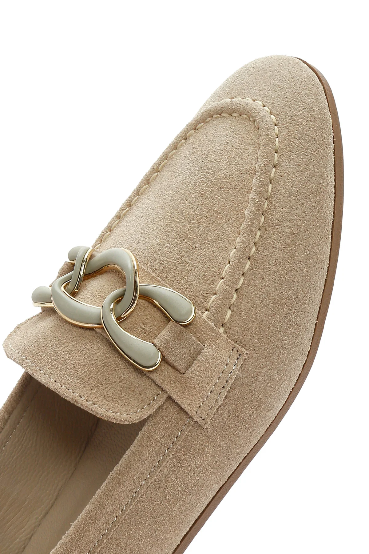 Kadın Bej Süet Deri Maskülen Loafer - Image 8
