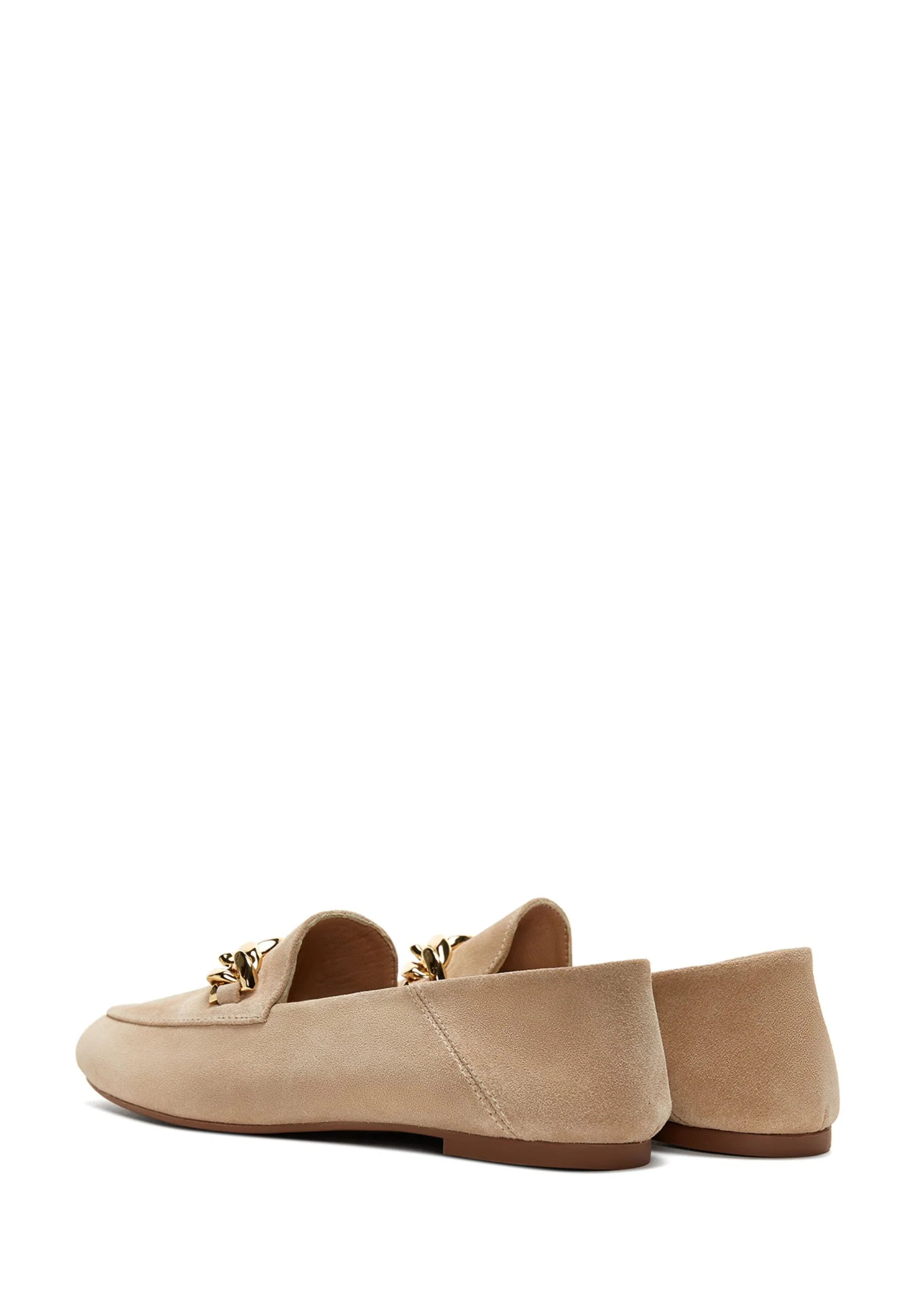 Kadın Bej Süet Deri Maskülen Loafer - Image 4