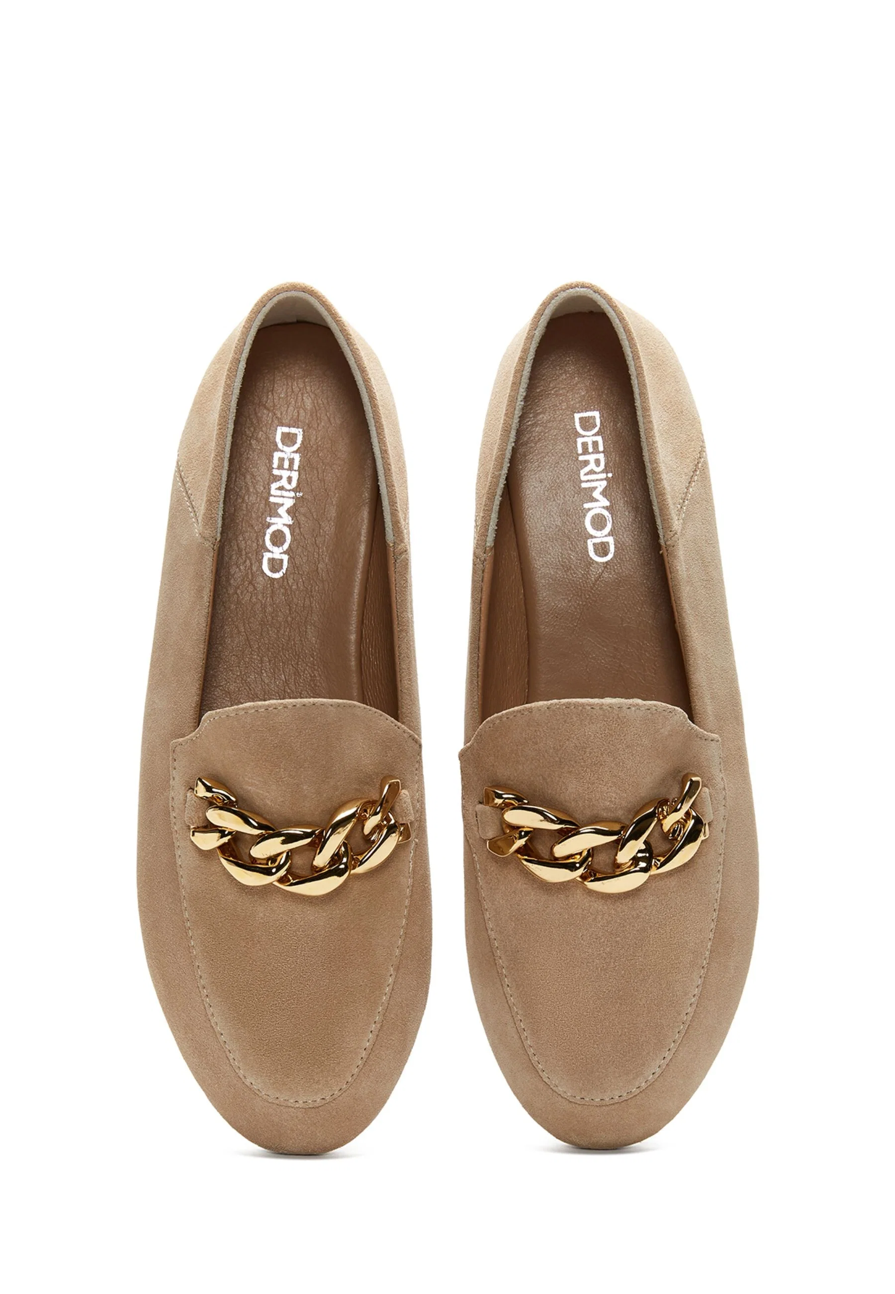 Kadın Bej Süet Deri Maskülen Loafer - Image 5