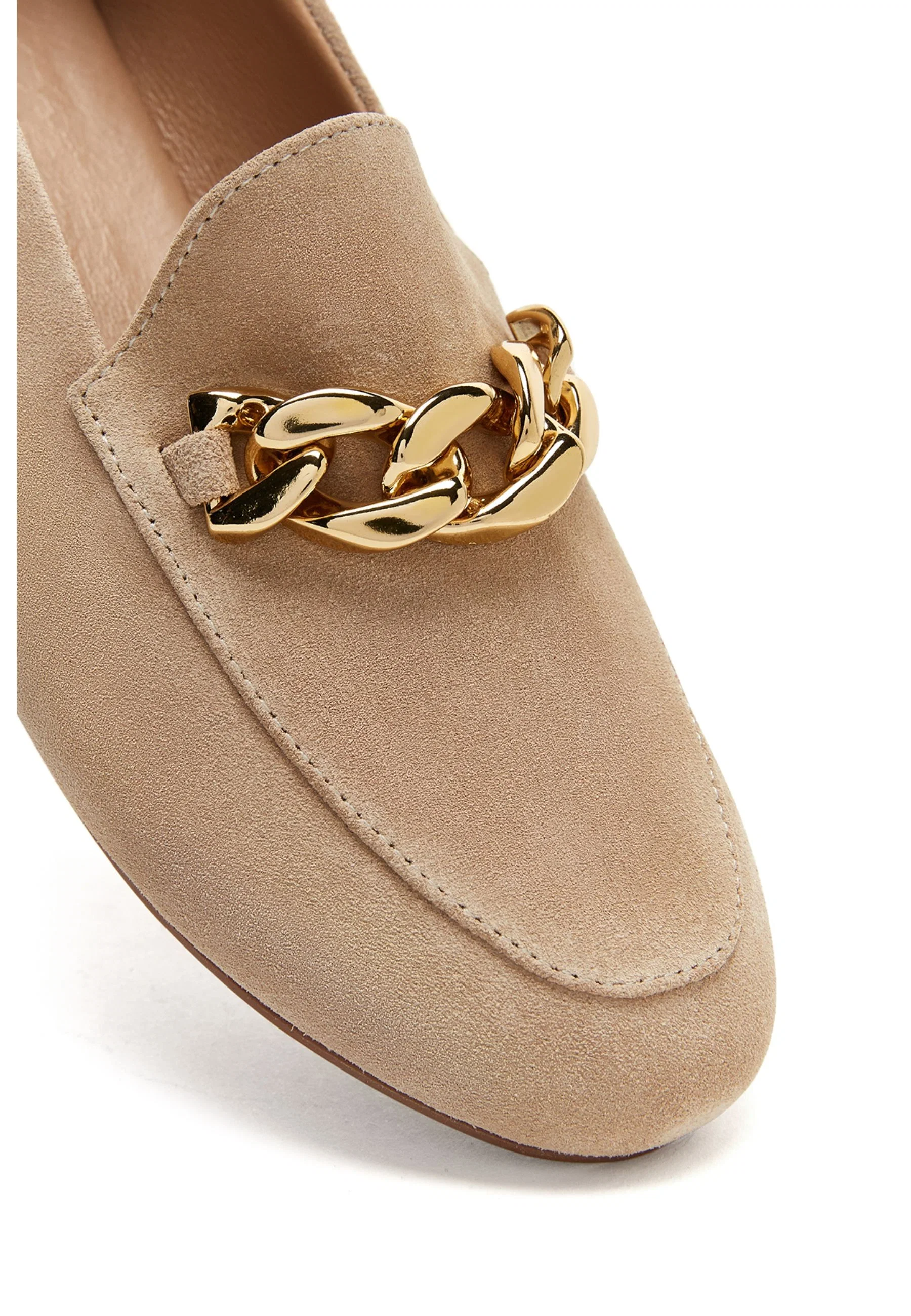 Kadın Bej Süet Deri Maskülen Loafer - Image 6